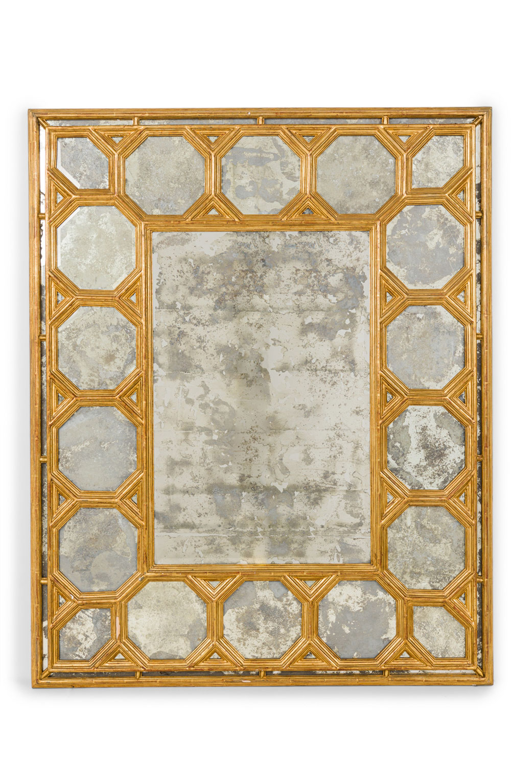 American mid century gilt wall mirror with geometric Frame 