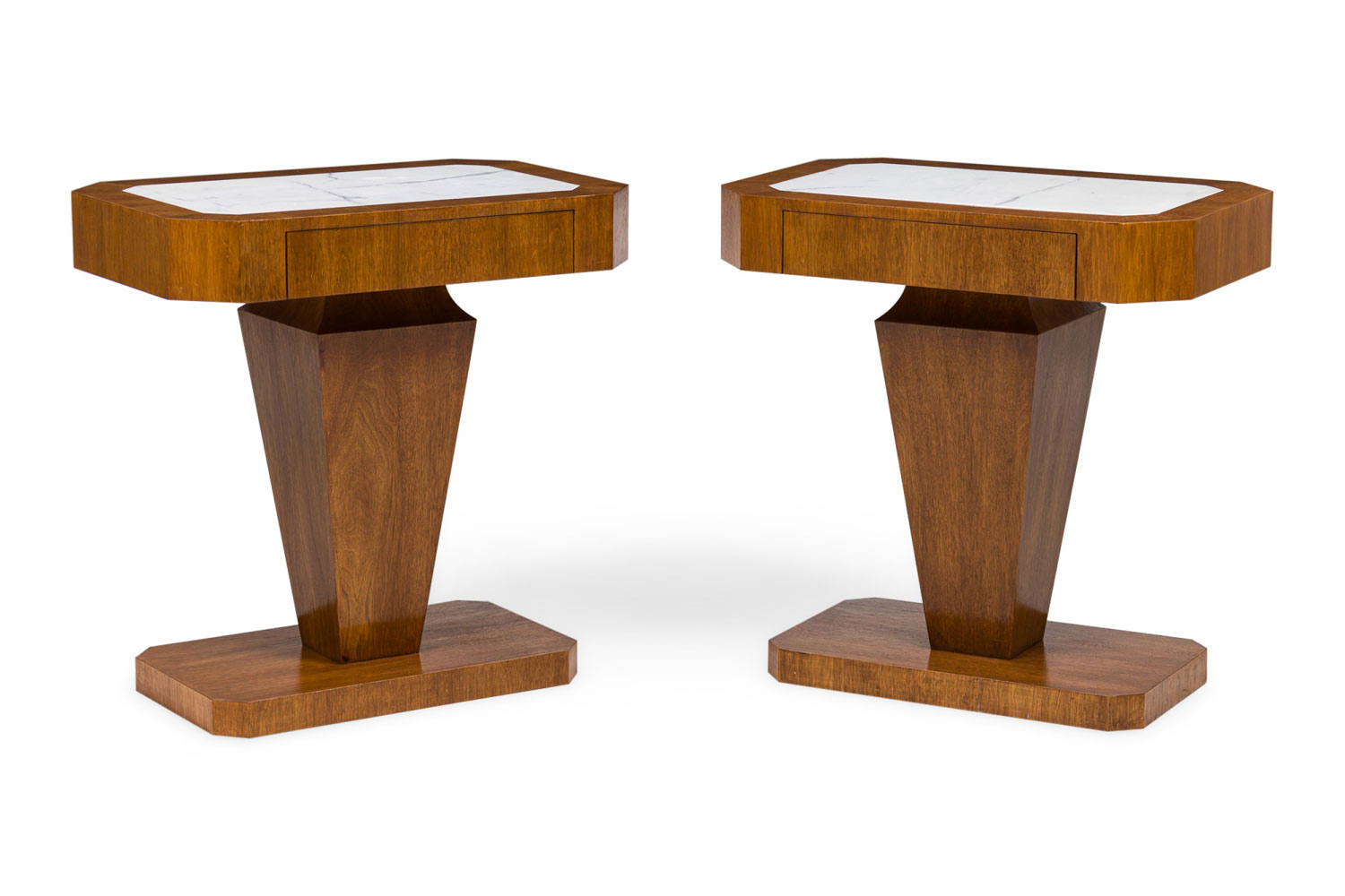 Pair of italian mid century bedside table with marble inlay 