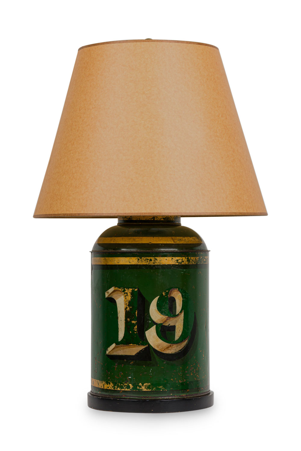 English victorian green tin table lamp 