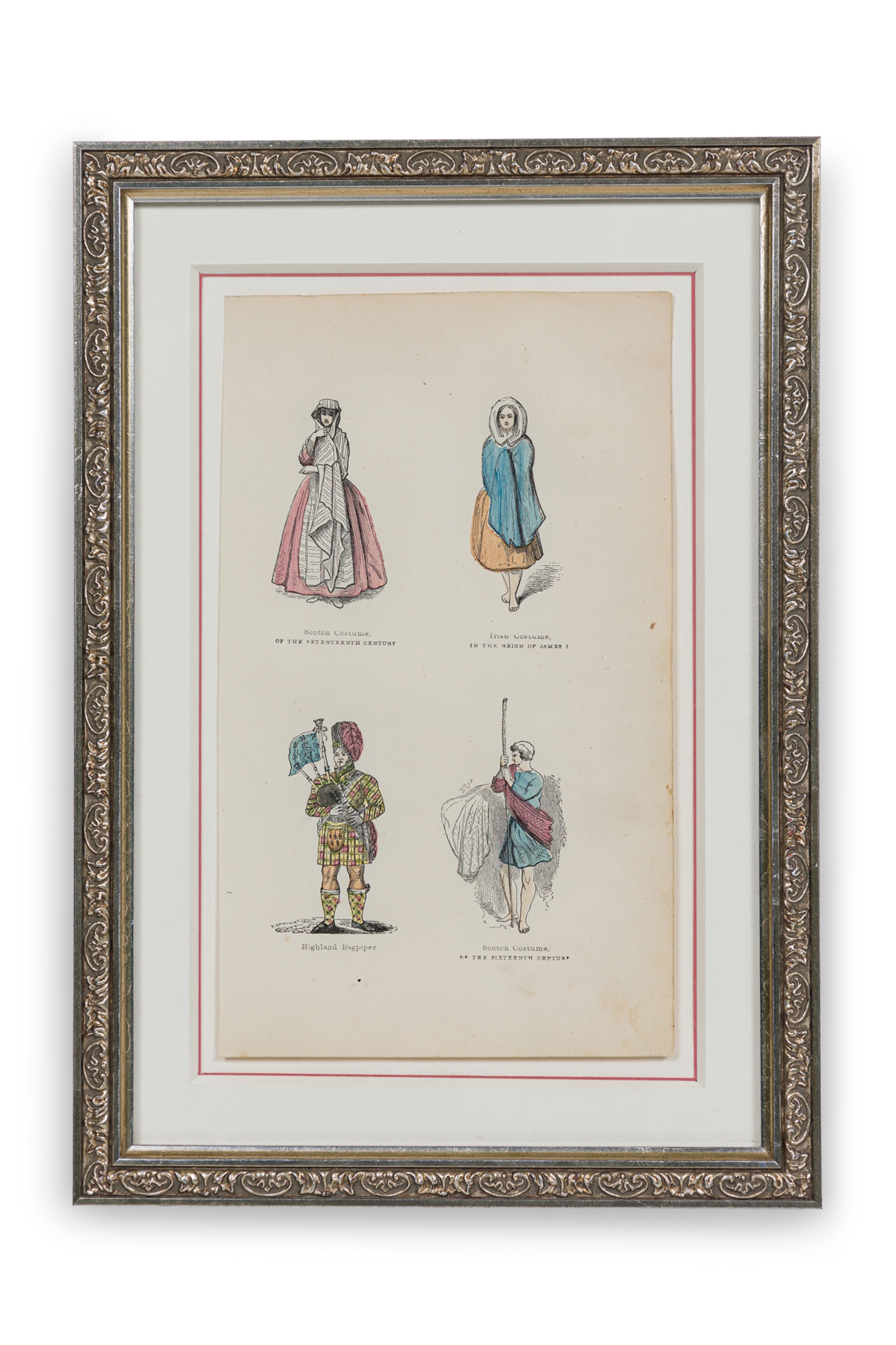 English Victorian Print of 4 Scottish Noble Attires 