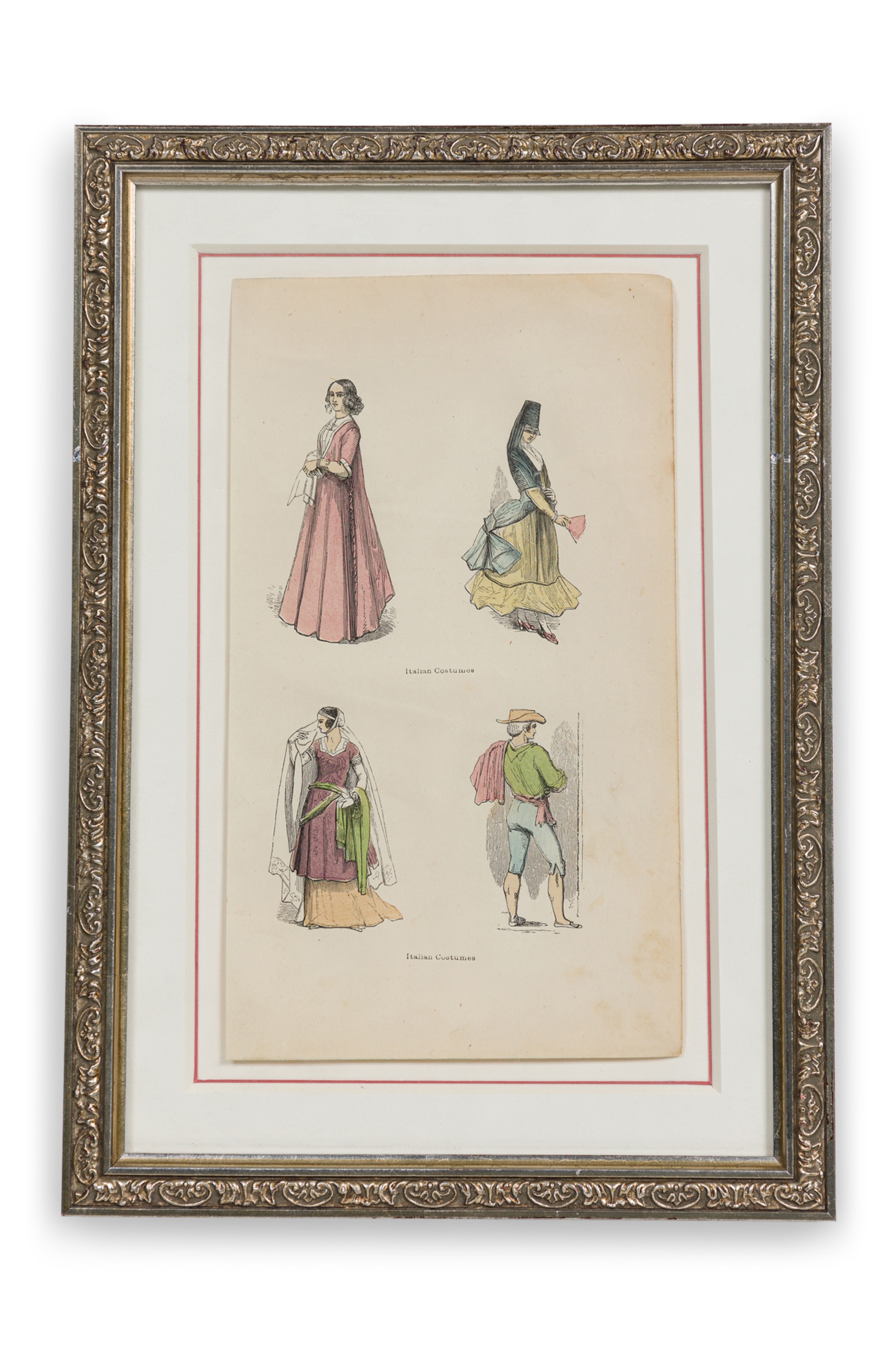 English Victorian Print of 4 Italian Noble Attires 