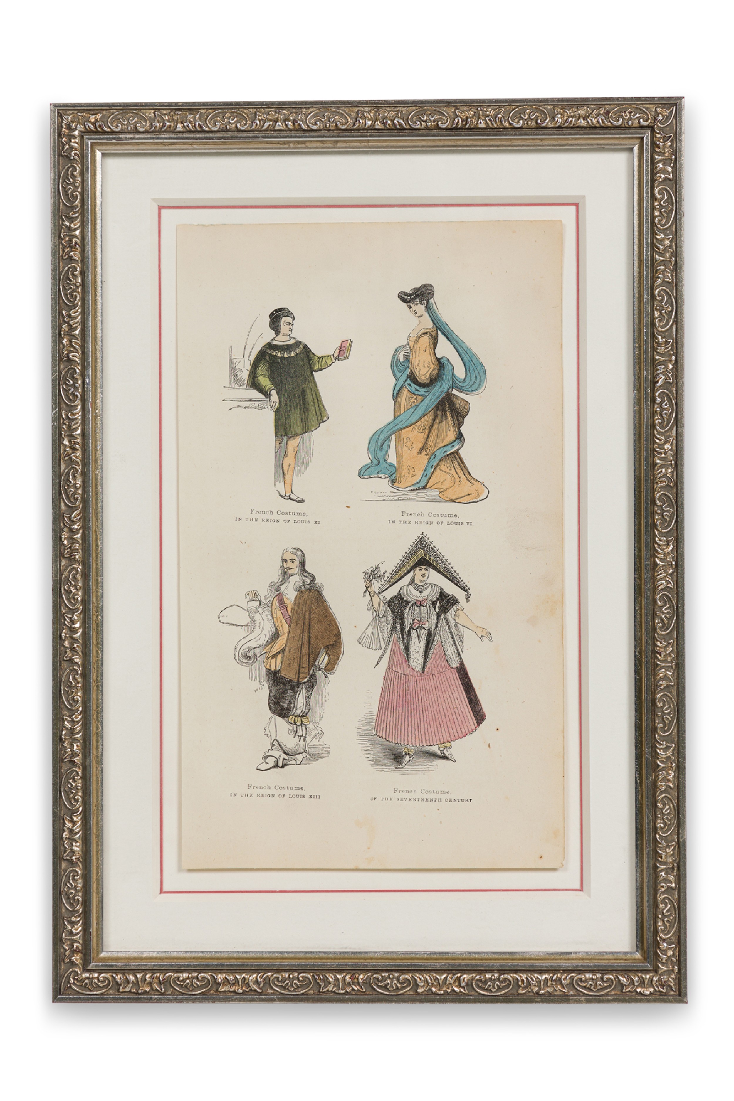 English Victorian Print of 4 French Noble Attires
