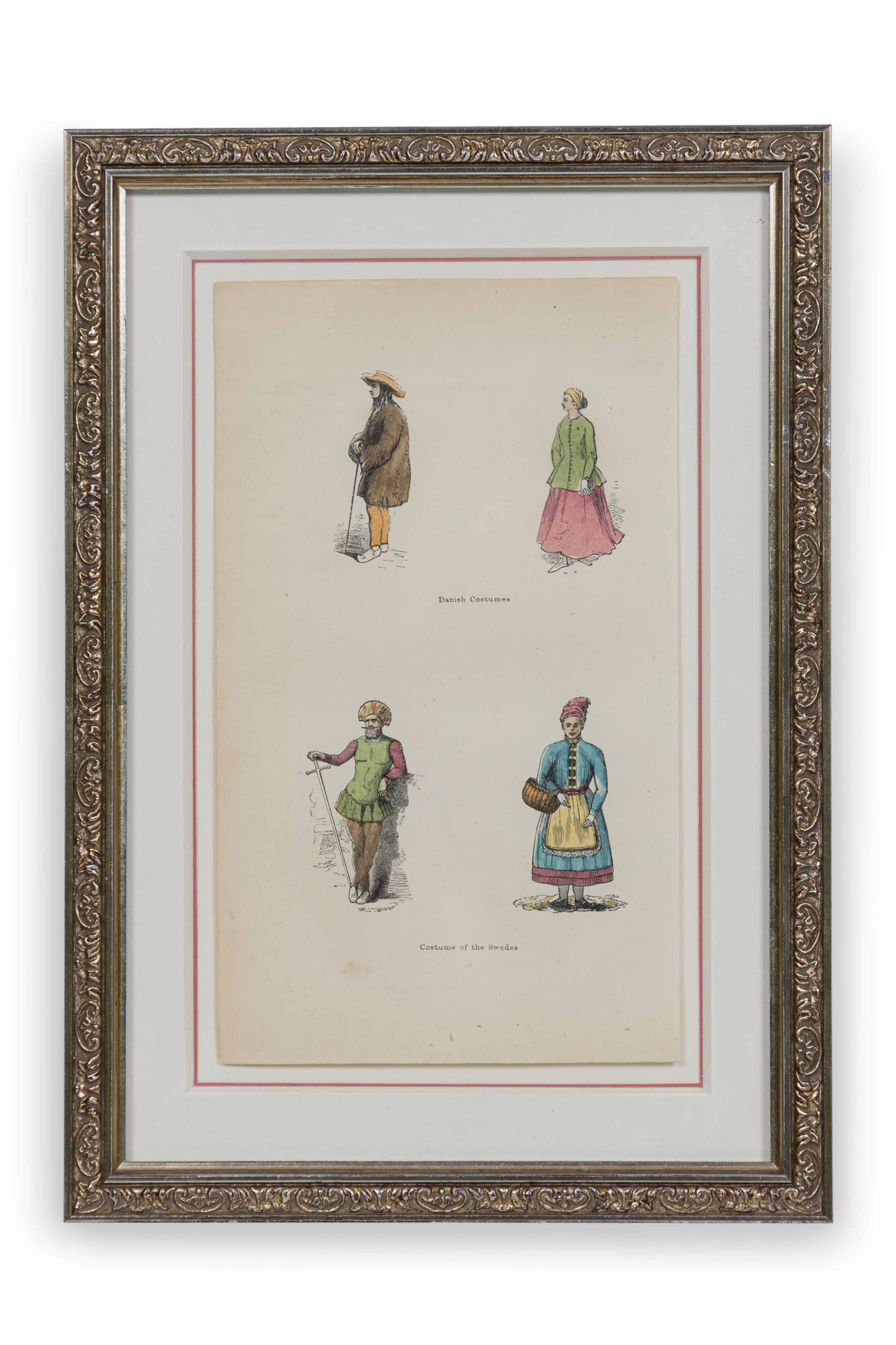 English Victorian Print of 4 Danish Noble Attires 