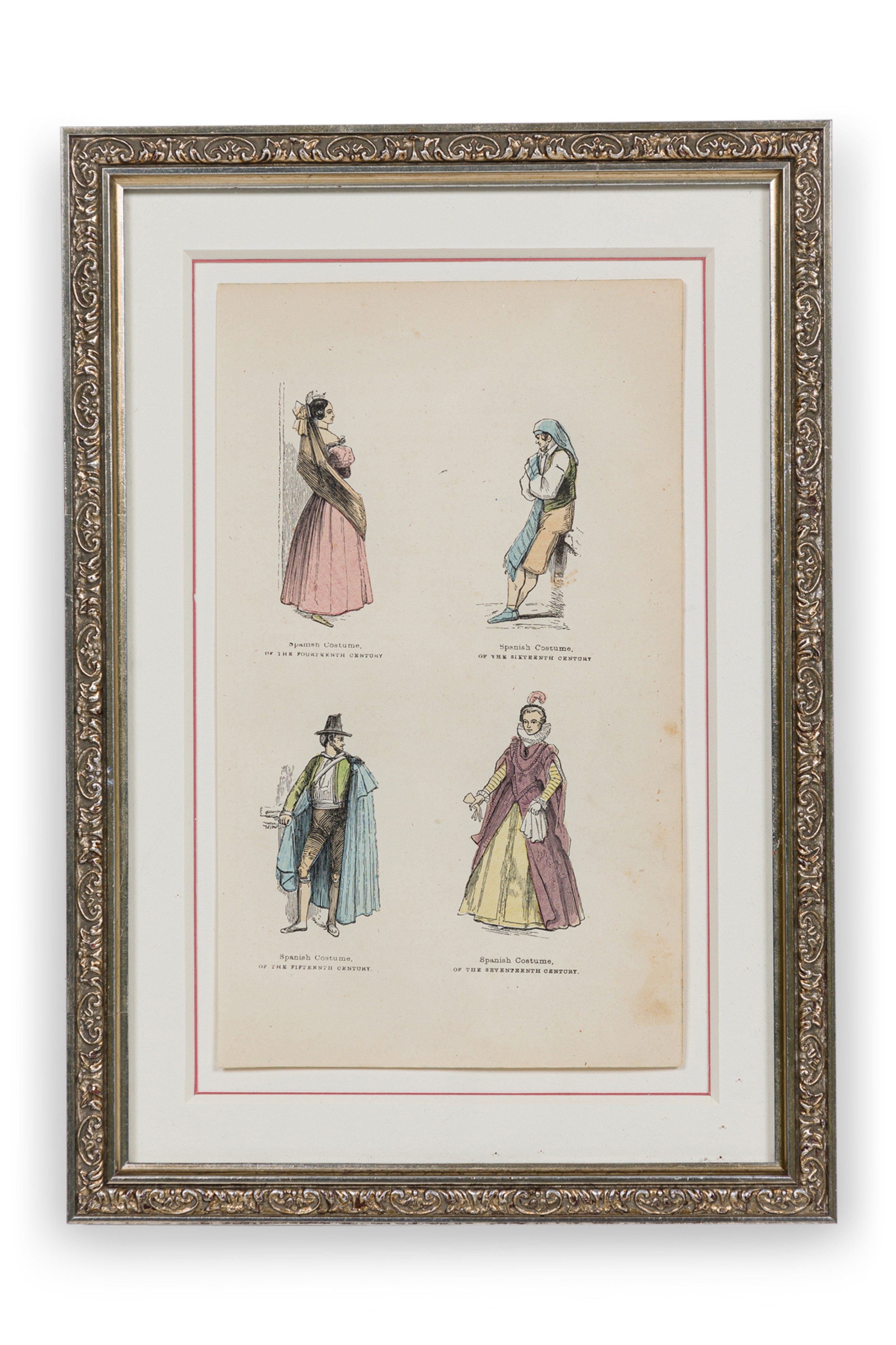 English Victorian Print of 4 Spanish Noble Attires 