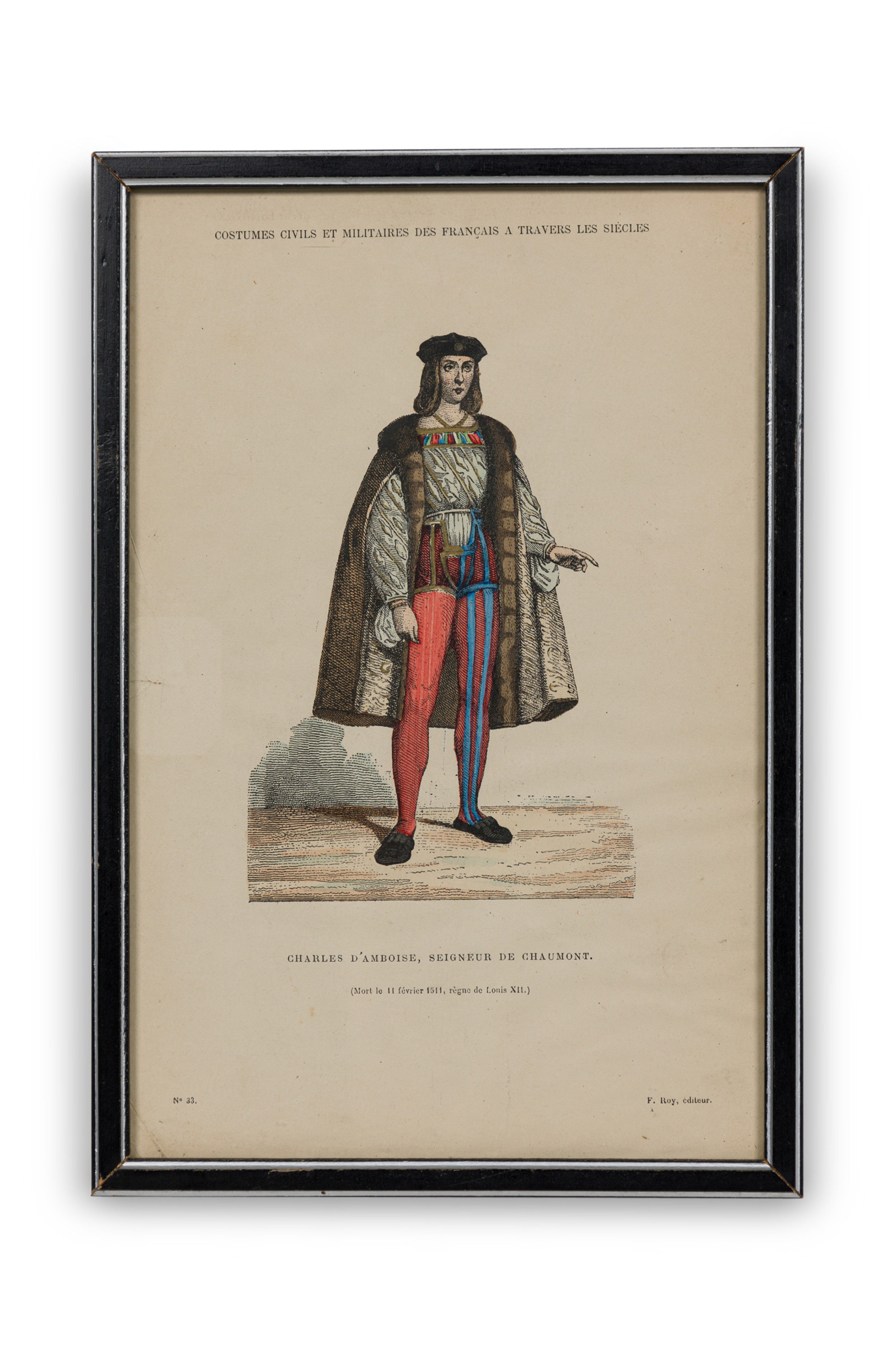 French 19th Century Framed Lithograph of Charles d'Amboise, Lord of Chaumont in Renaissance Attire
