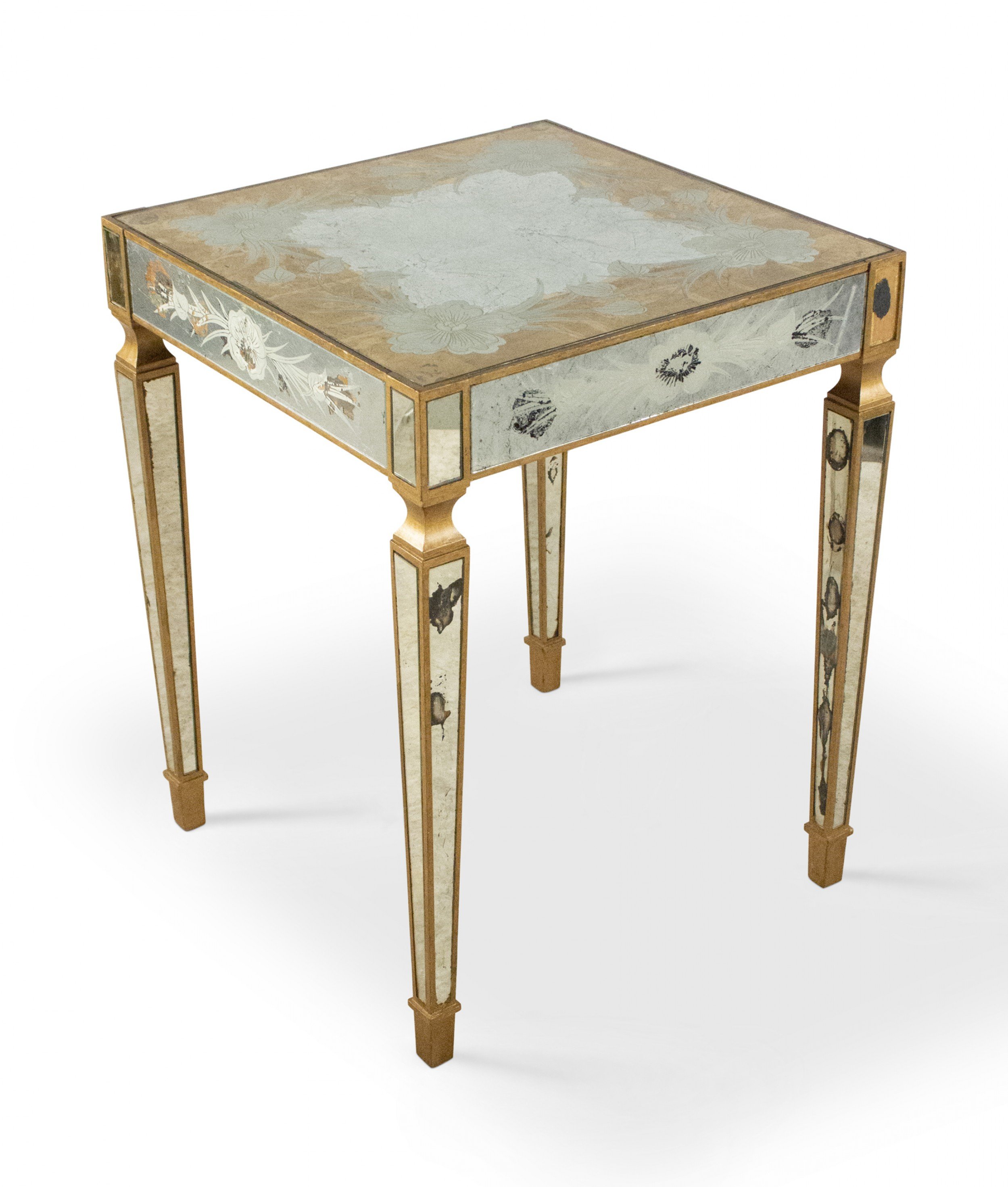 French Mid Century Square Eglomise and Giltwood End Side Table