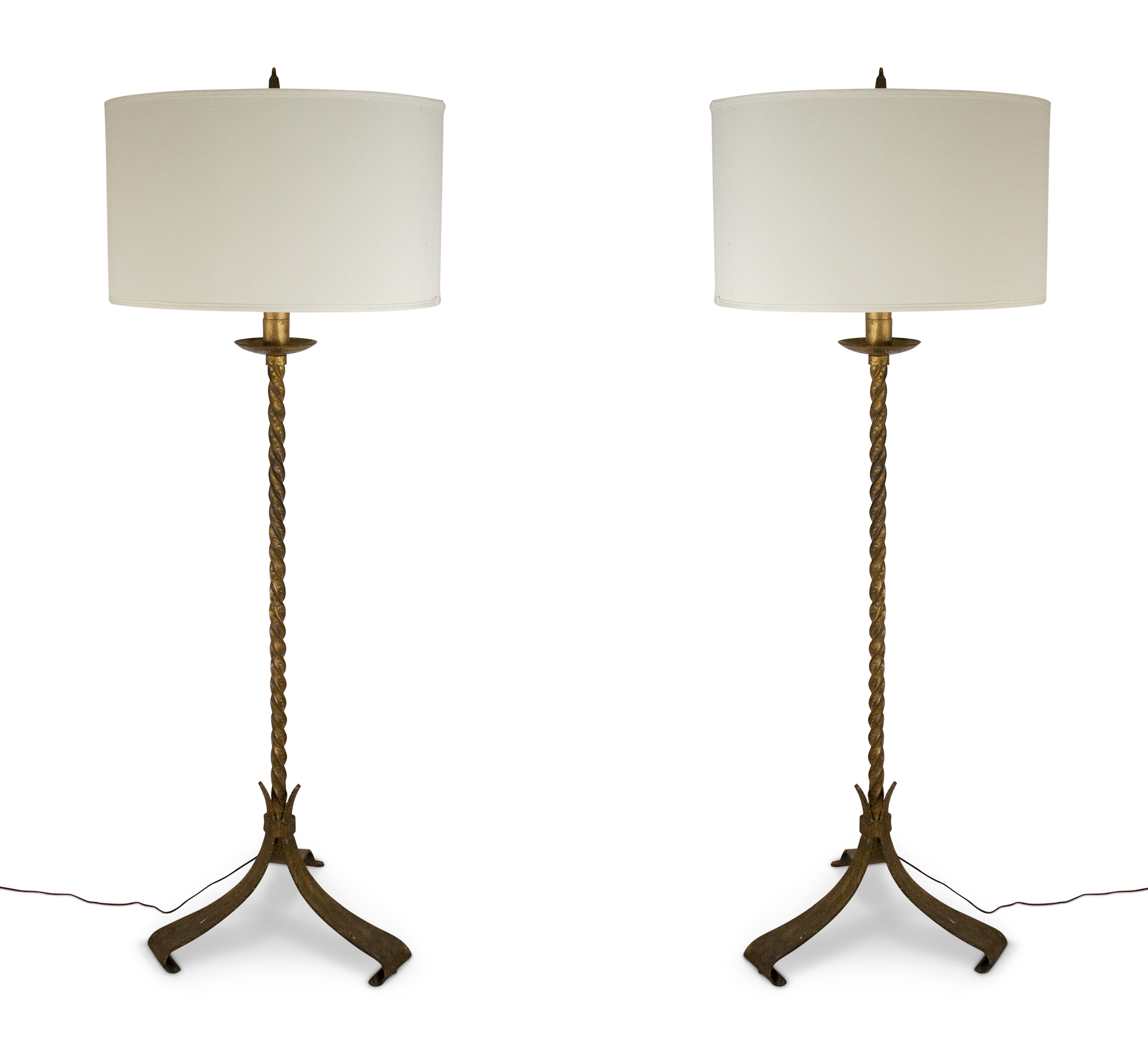 Pair of mid century gilt wrought iron floor lamps