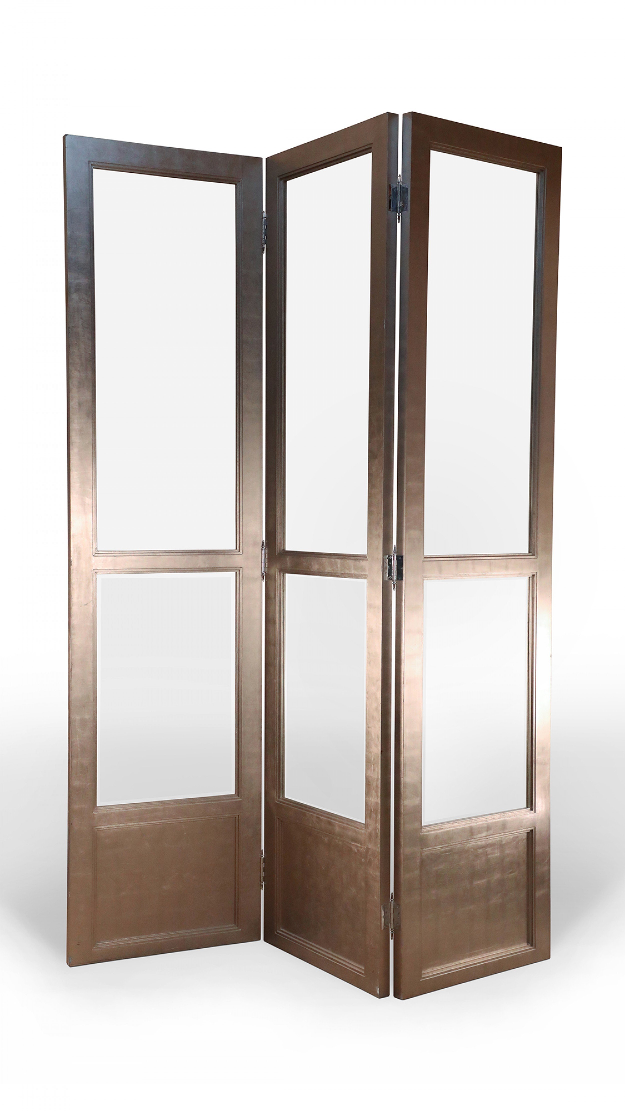 Mid Century Silver Leaf and Glass Three Panel Room Divider Screen