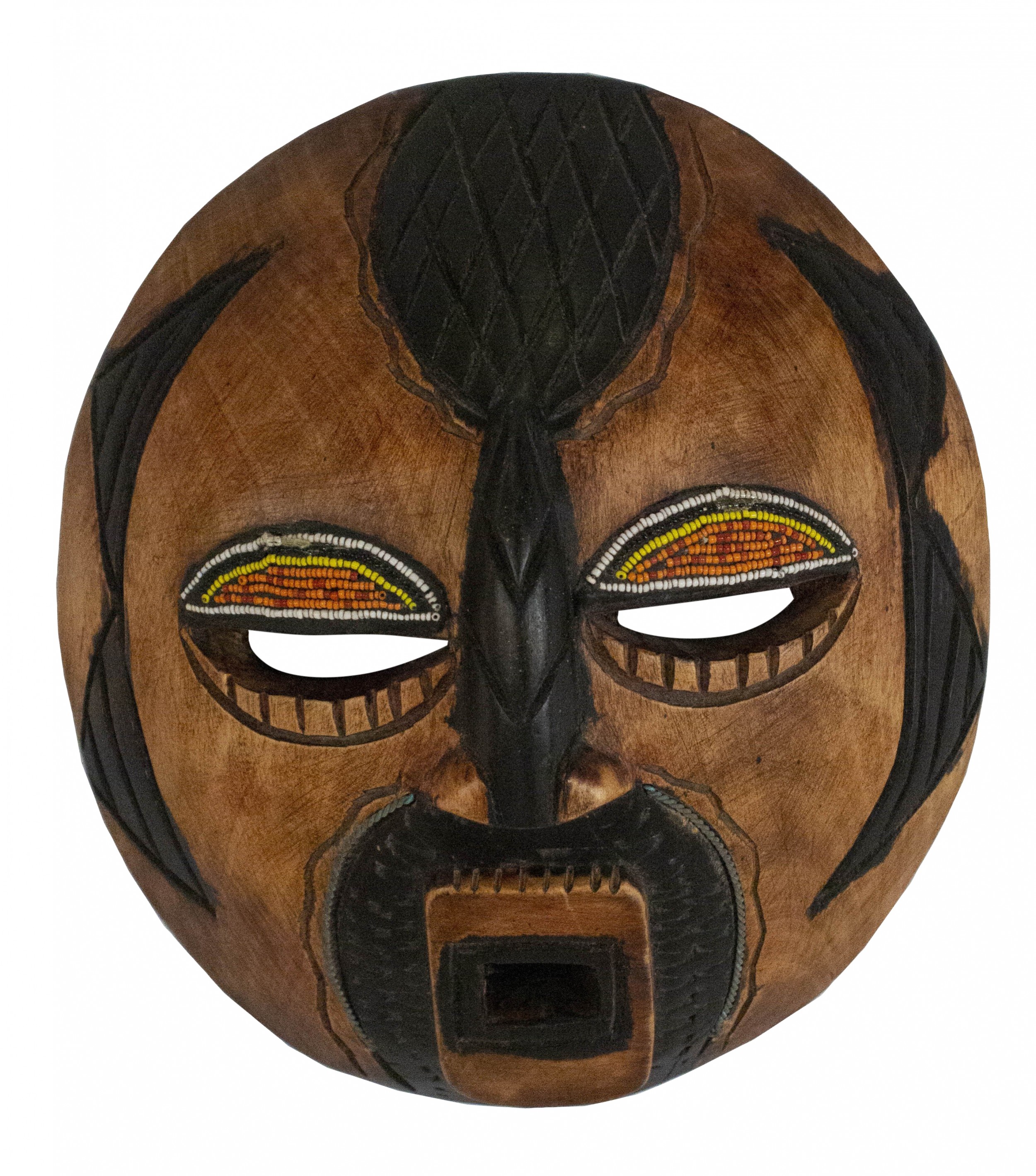 Vintage Ghanaian Beaded Carved Wooden Mask