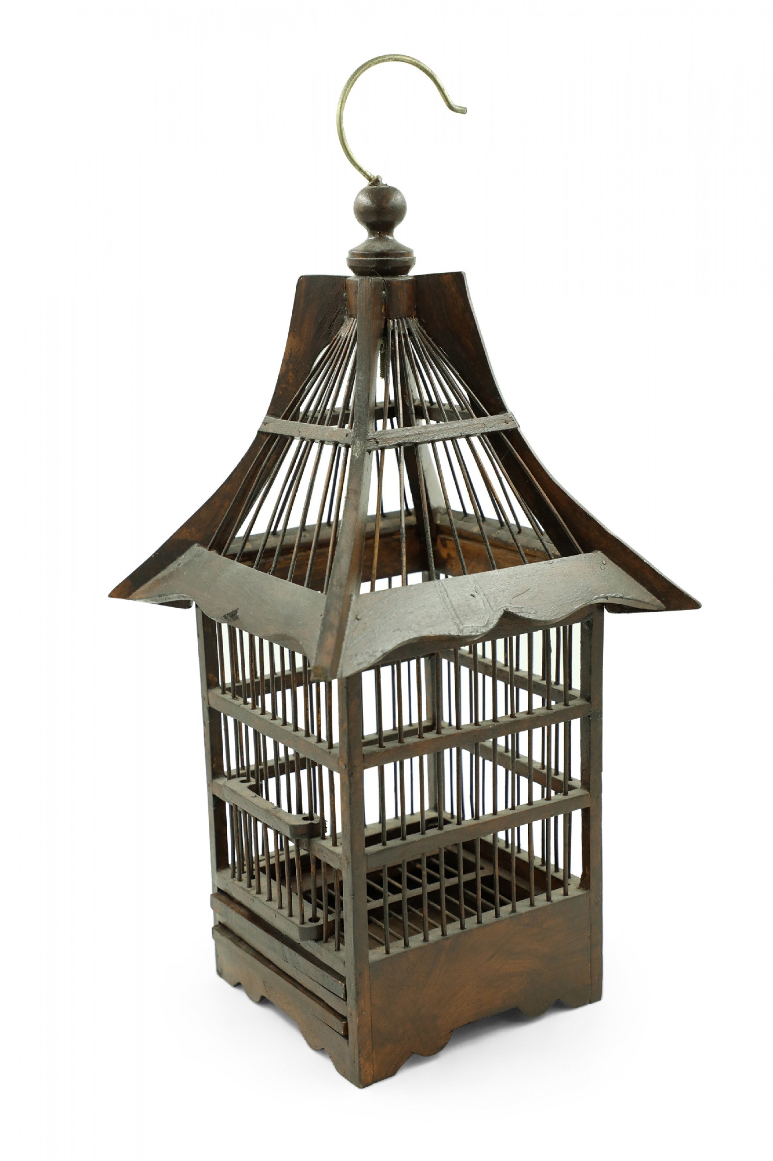 Contemporary Dark Brown Stained Wood Birdcage