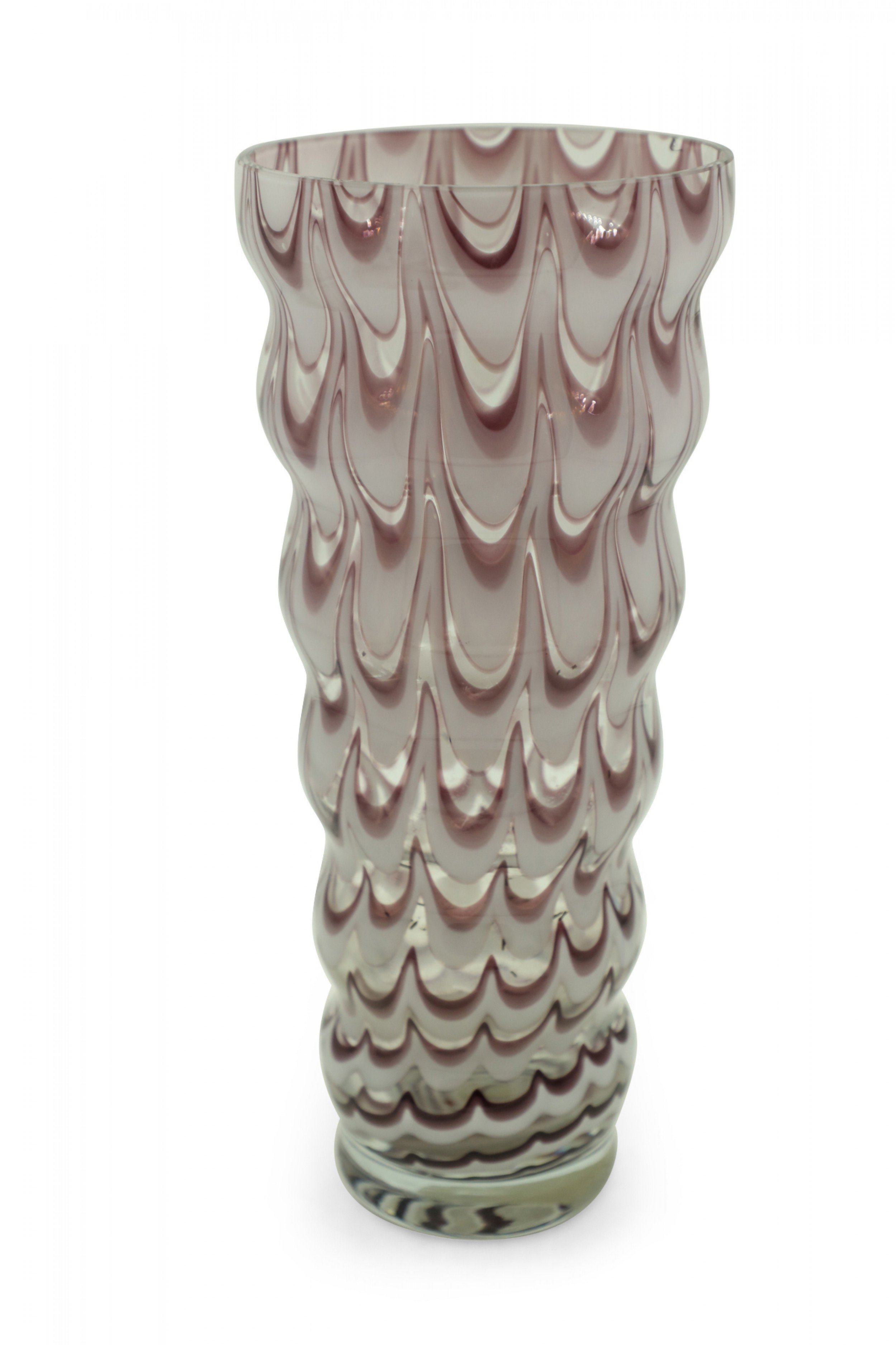 Contemporary Scandinavian Purple and White Wiggle Design Tiered Art Glass Vase