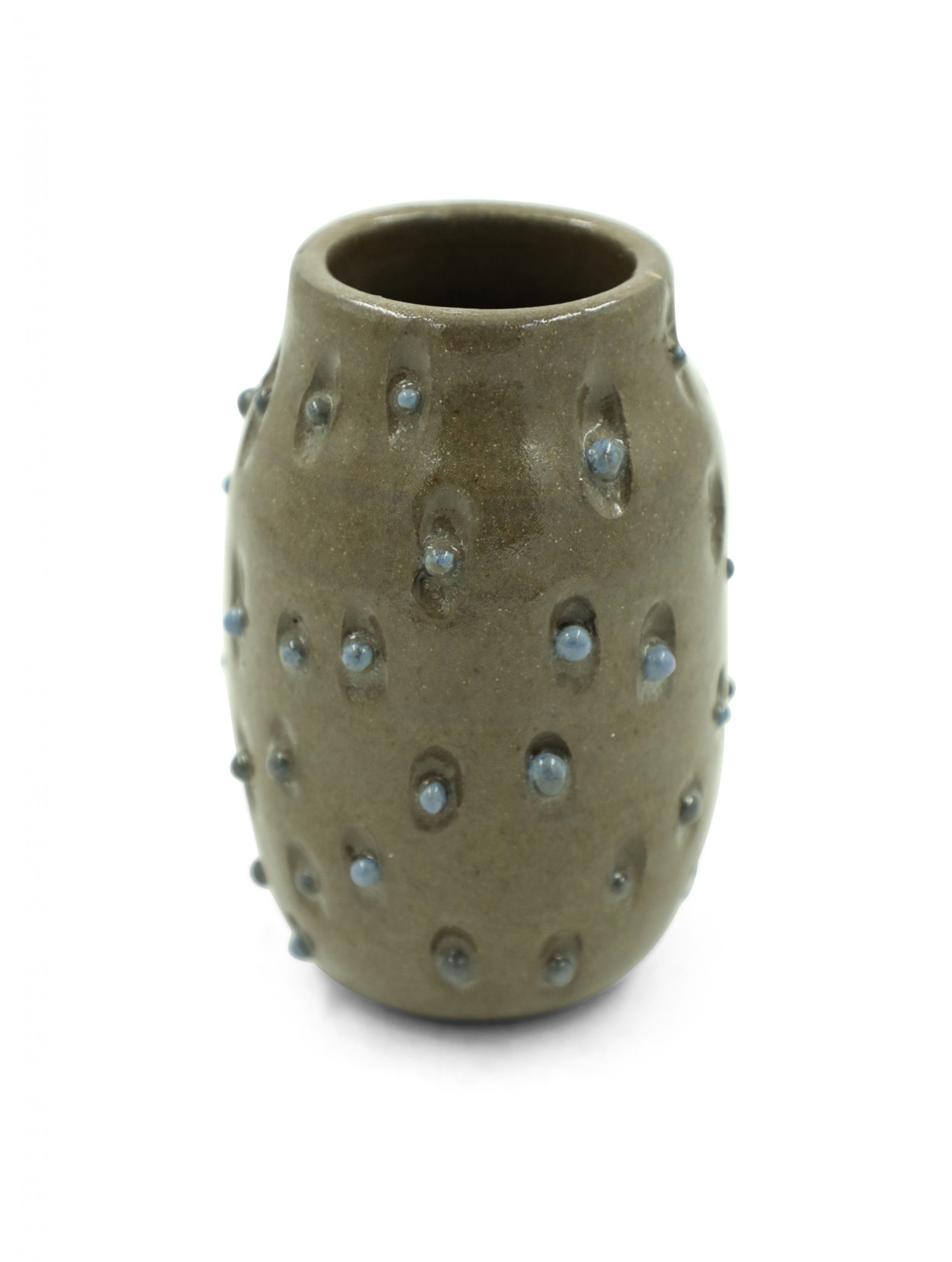 Leigh Forsstrom Blue Raised Dot Design Brown Glazed Earthenware Vase