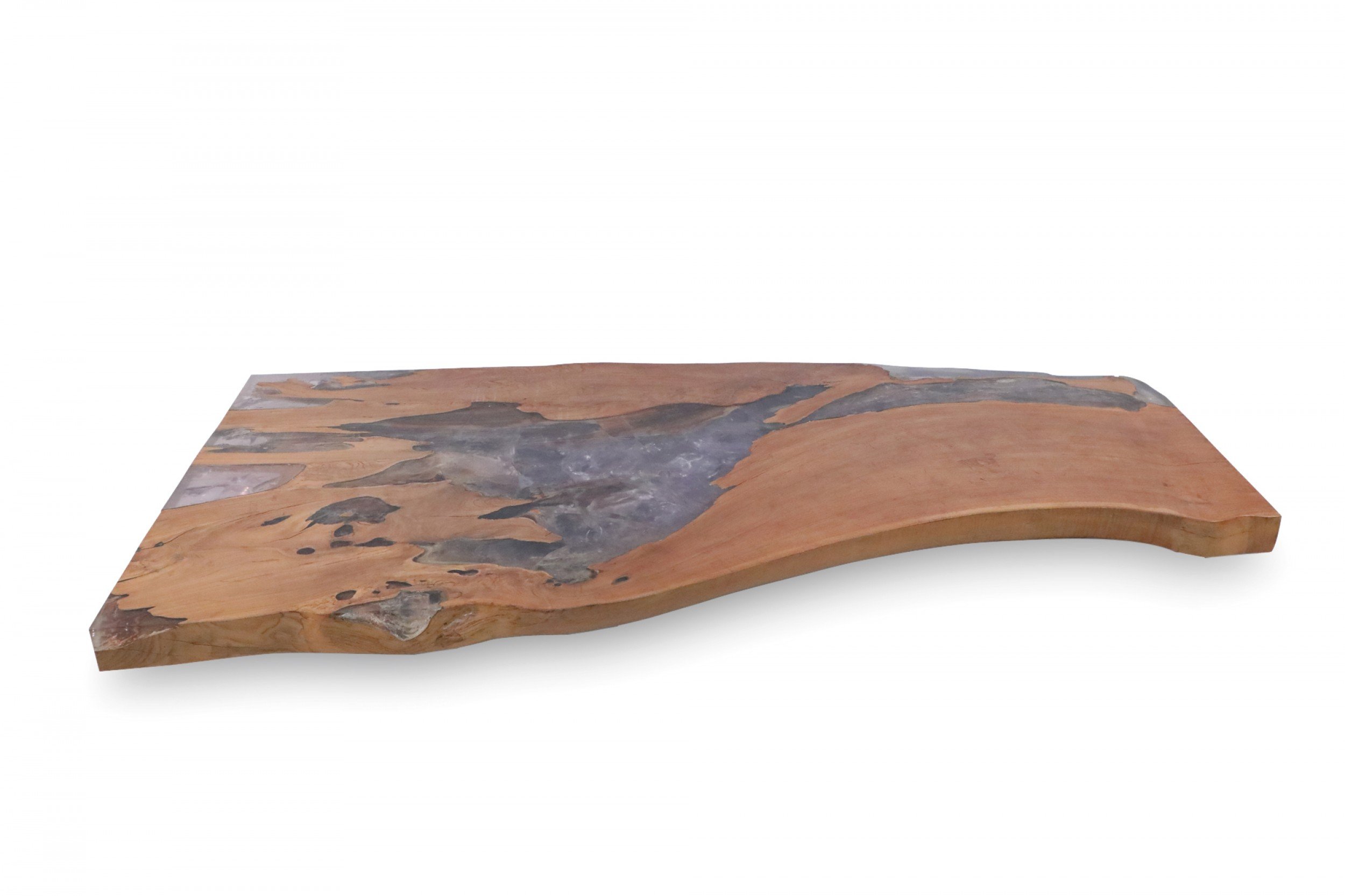 Oak and Amethyst Resin Poured Organic Shaped large coffee Table