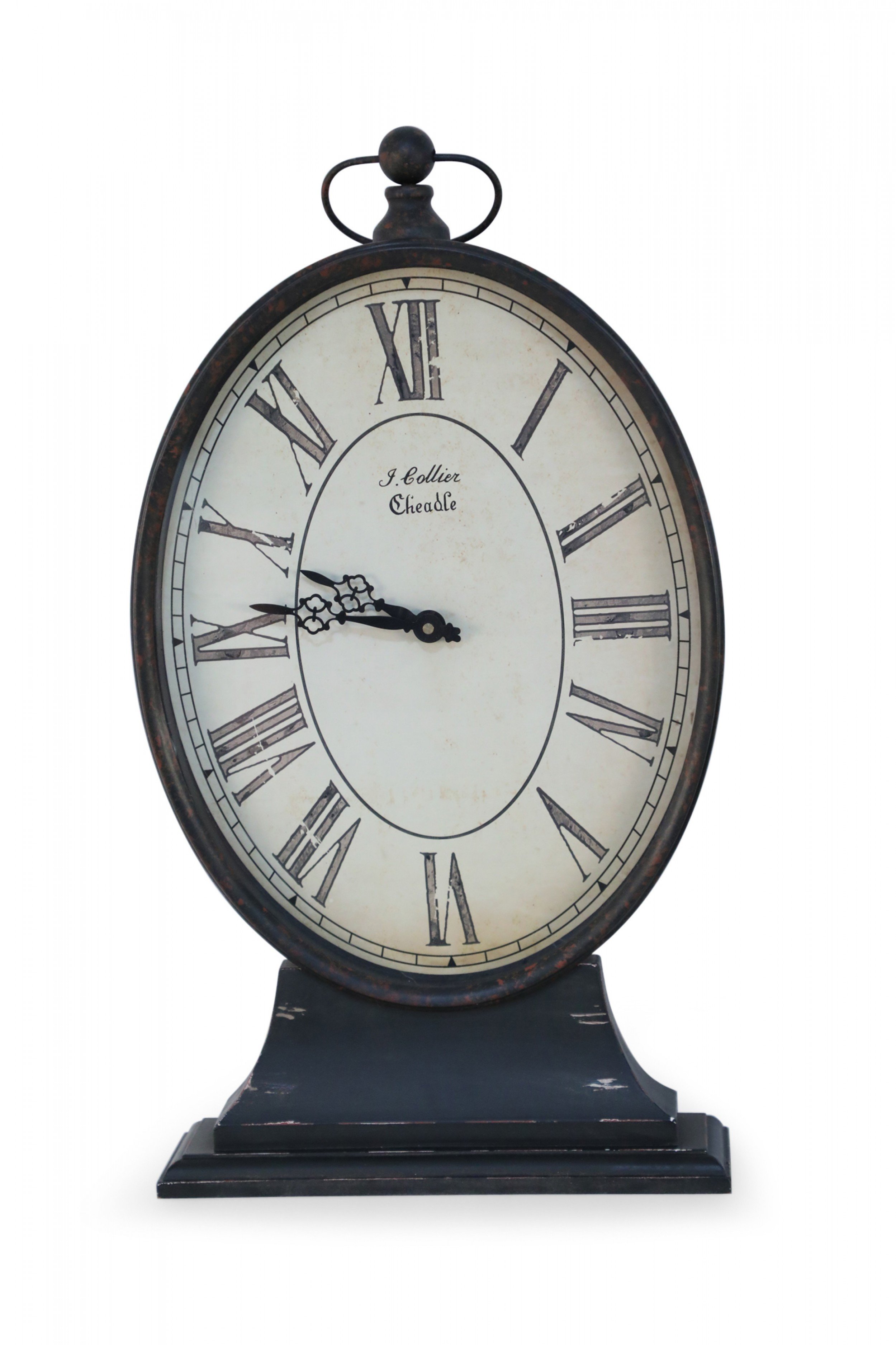 French Provincial Style Black Tole Clock with Base