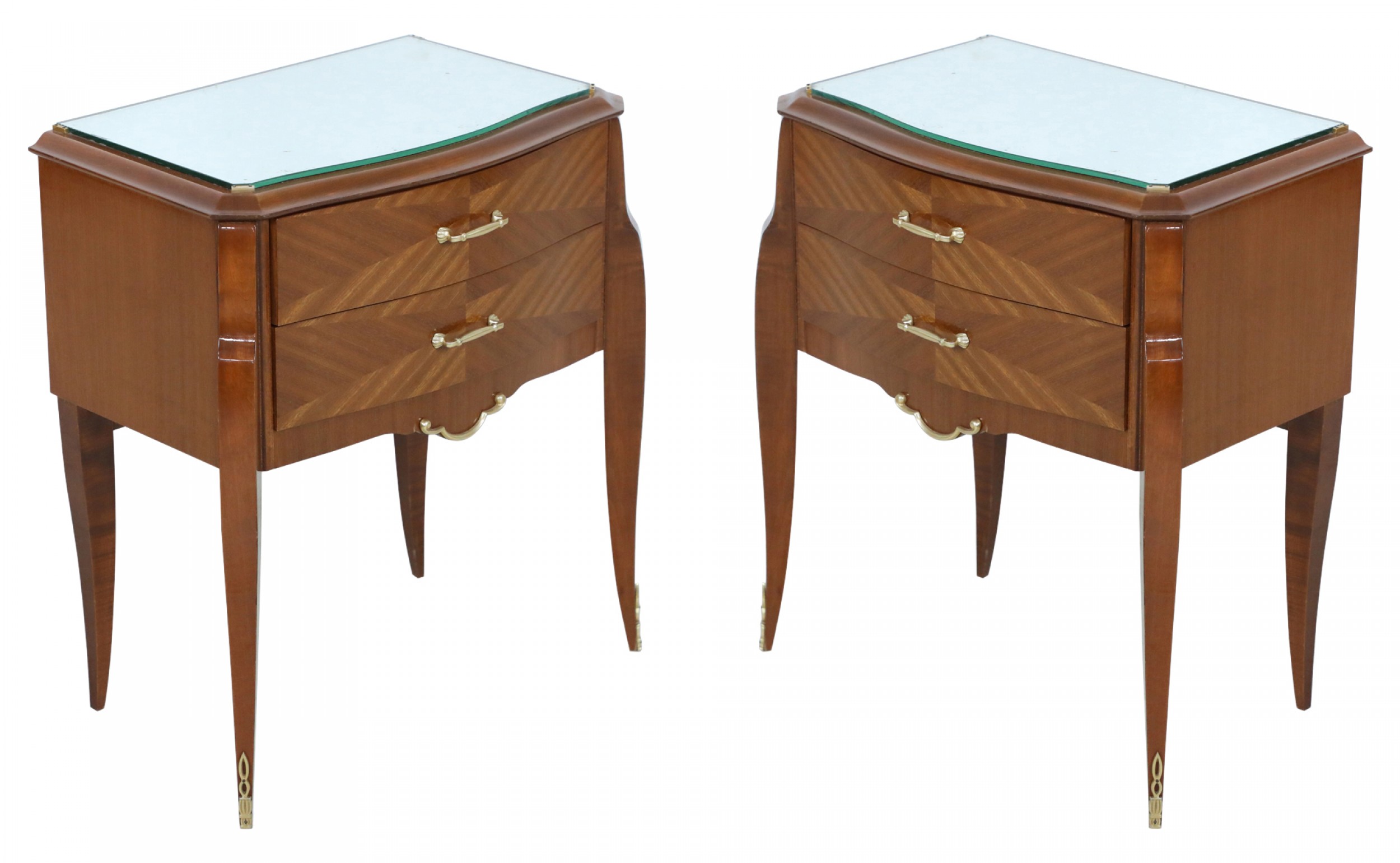 Pair of french art deco 2 drawer commodes with mirror tops