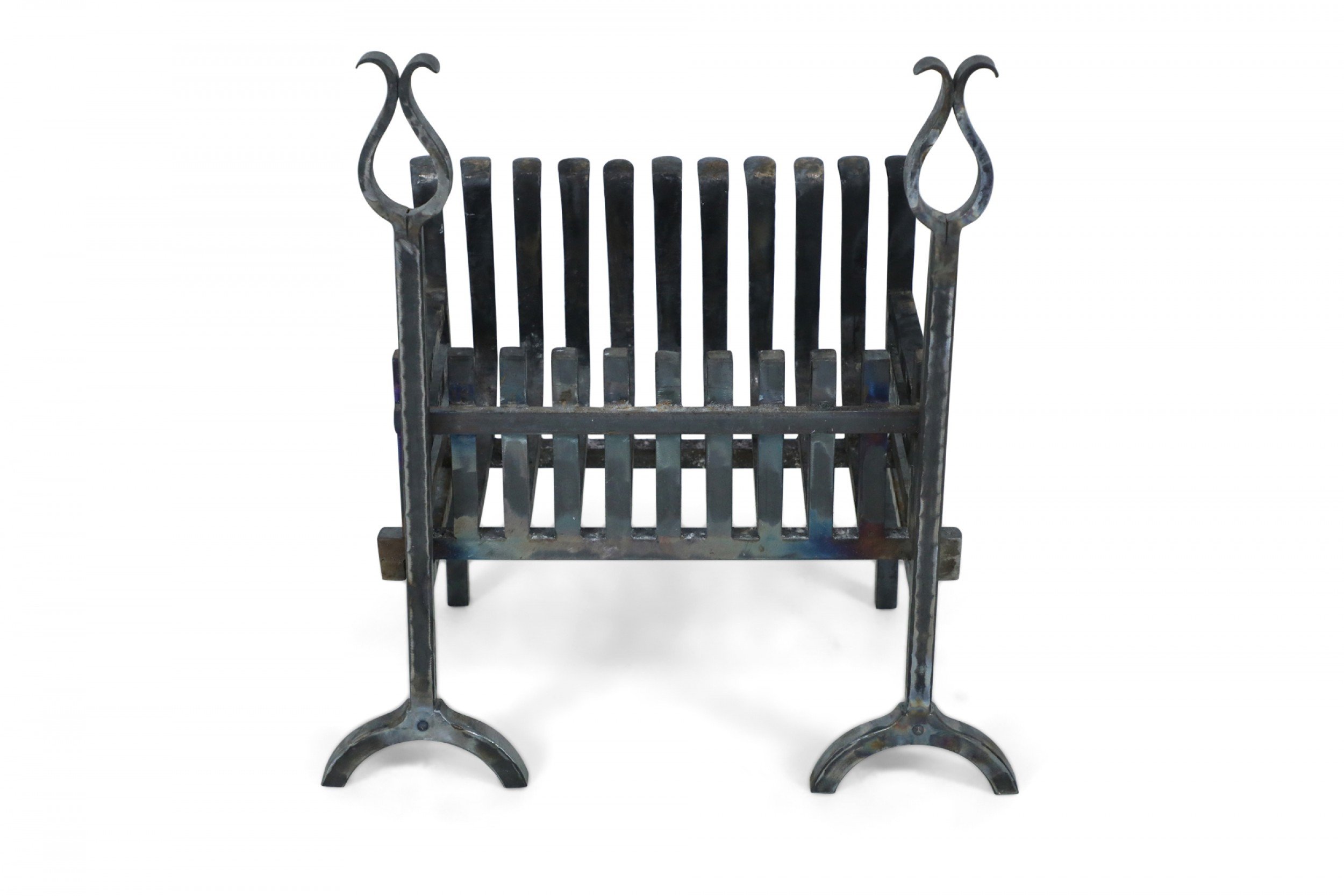 American Art Deco Iron Fire Grate with Andirons