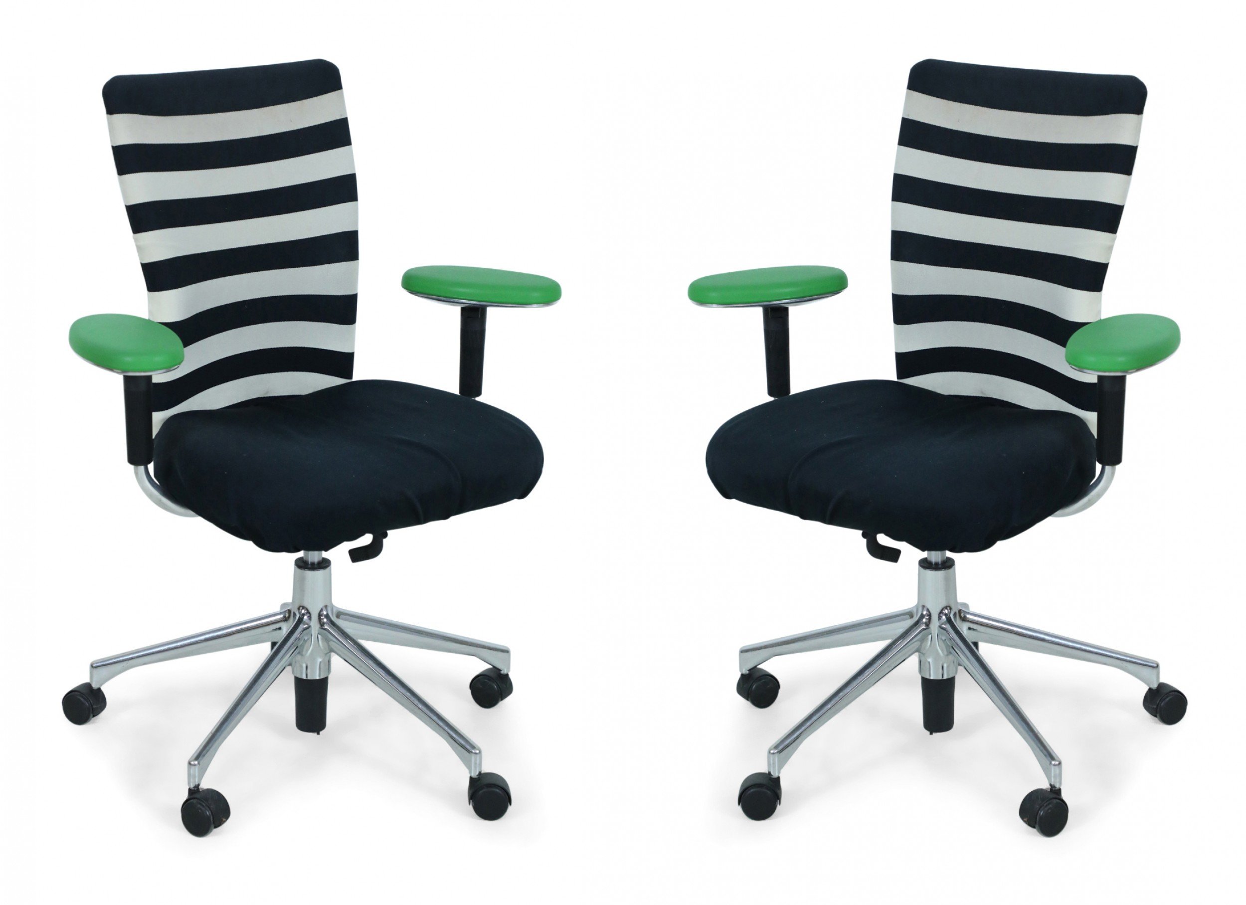 Set of 3 contemporary striped swivel armchairs