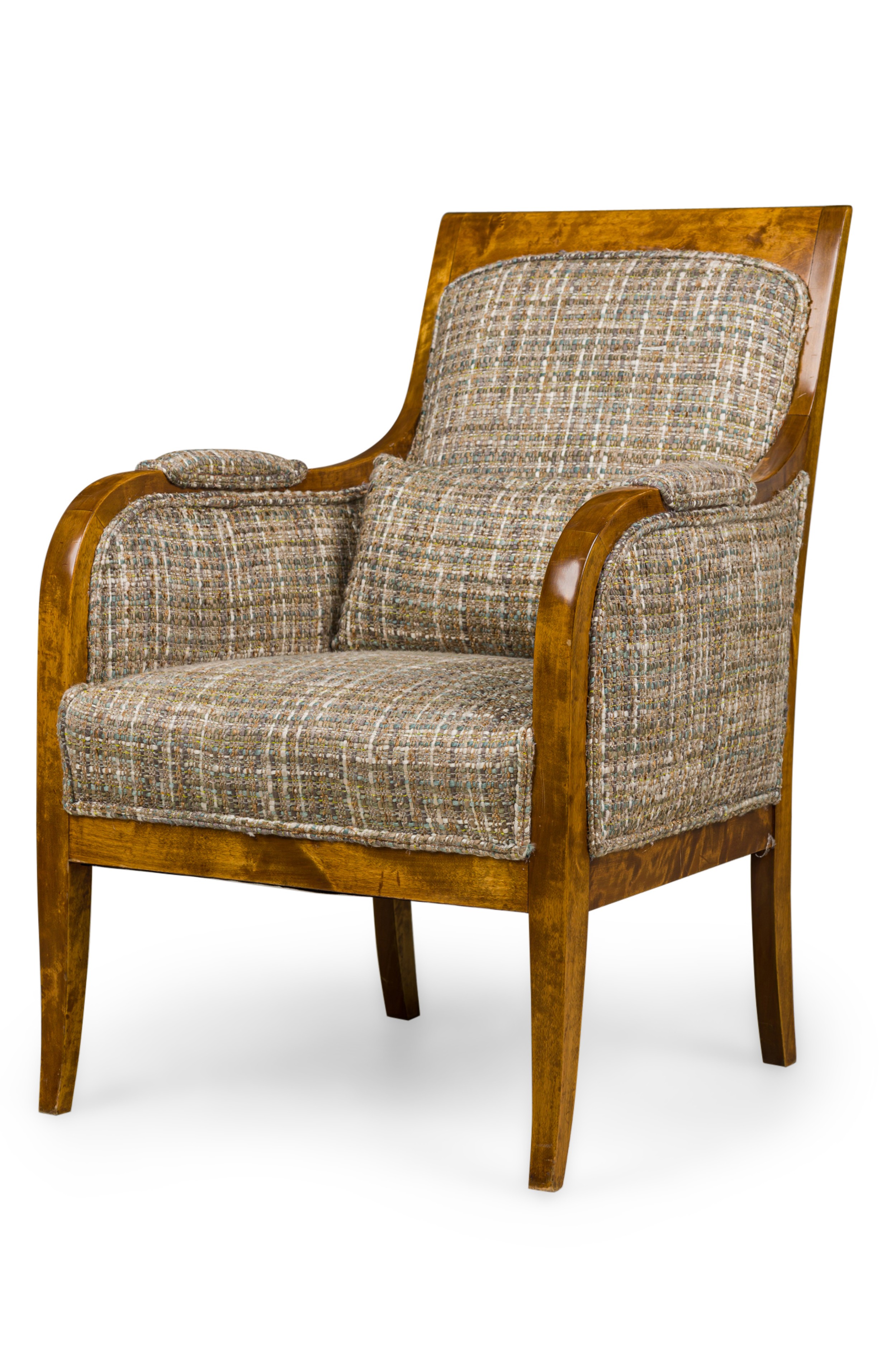 Biedermeier square back birch armchair