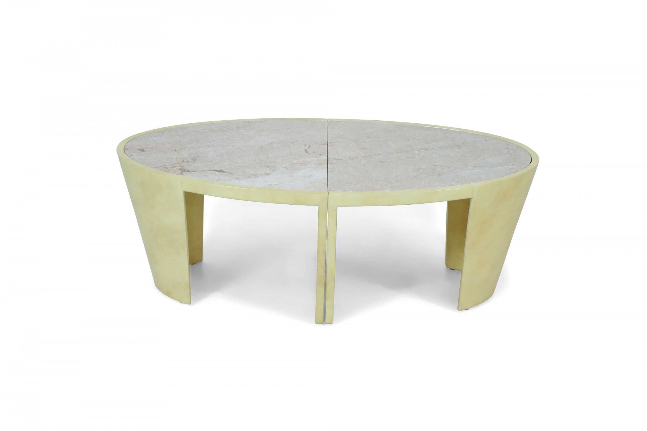 Oval shaped two sectioned coffee table with marble top