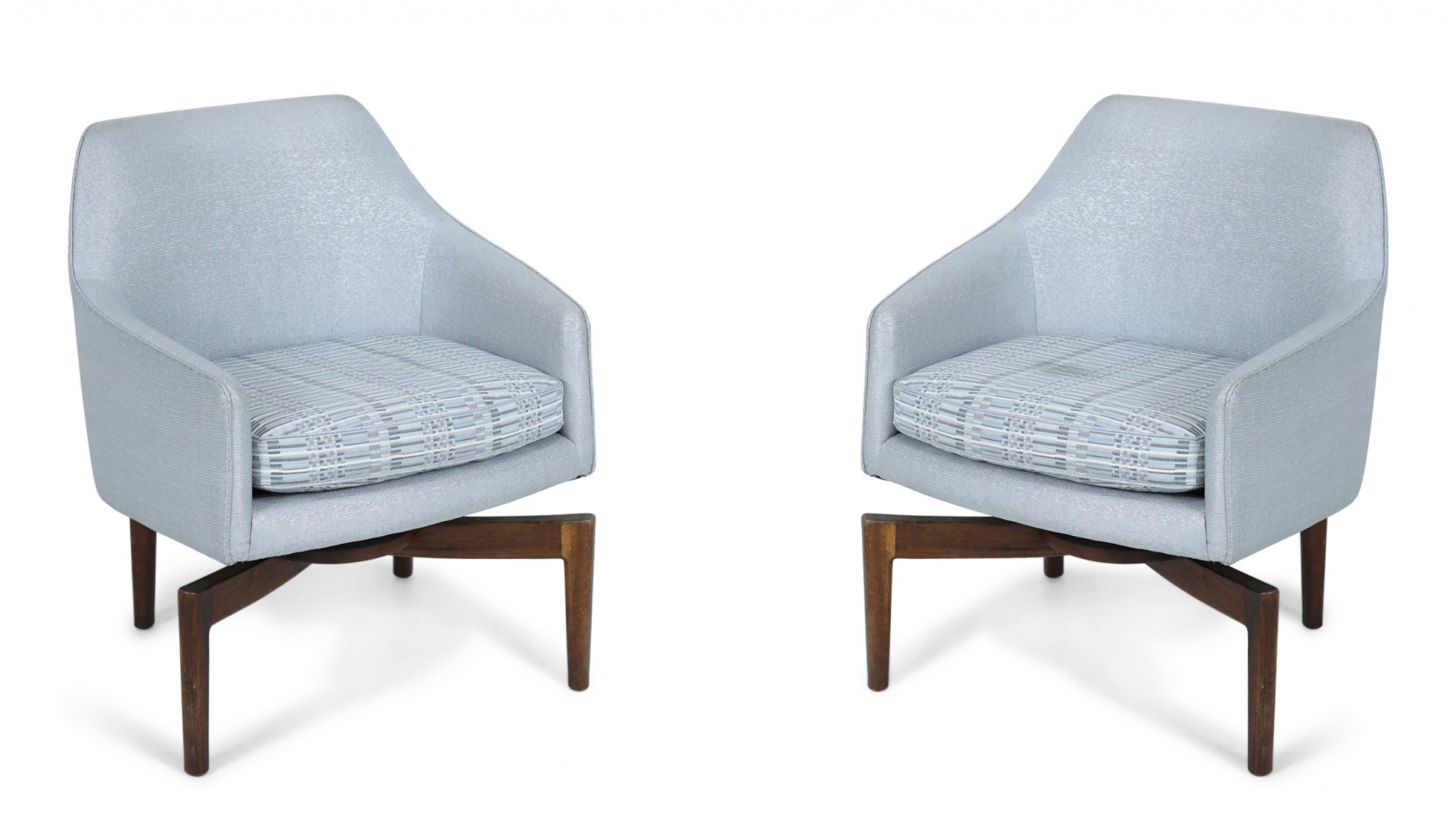 Pair of mid century silver metallic swivel armchairs