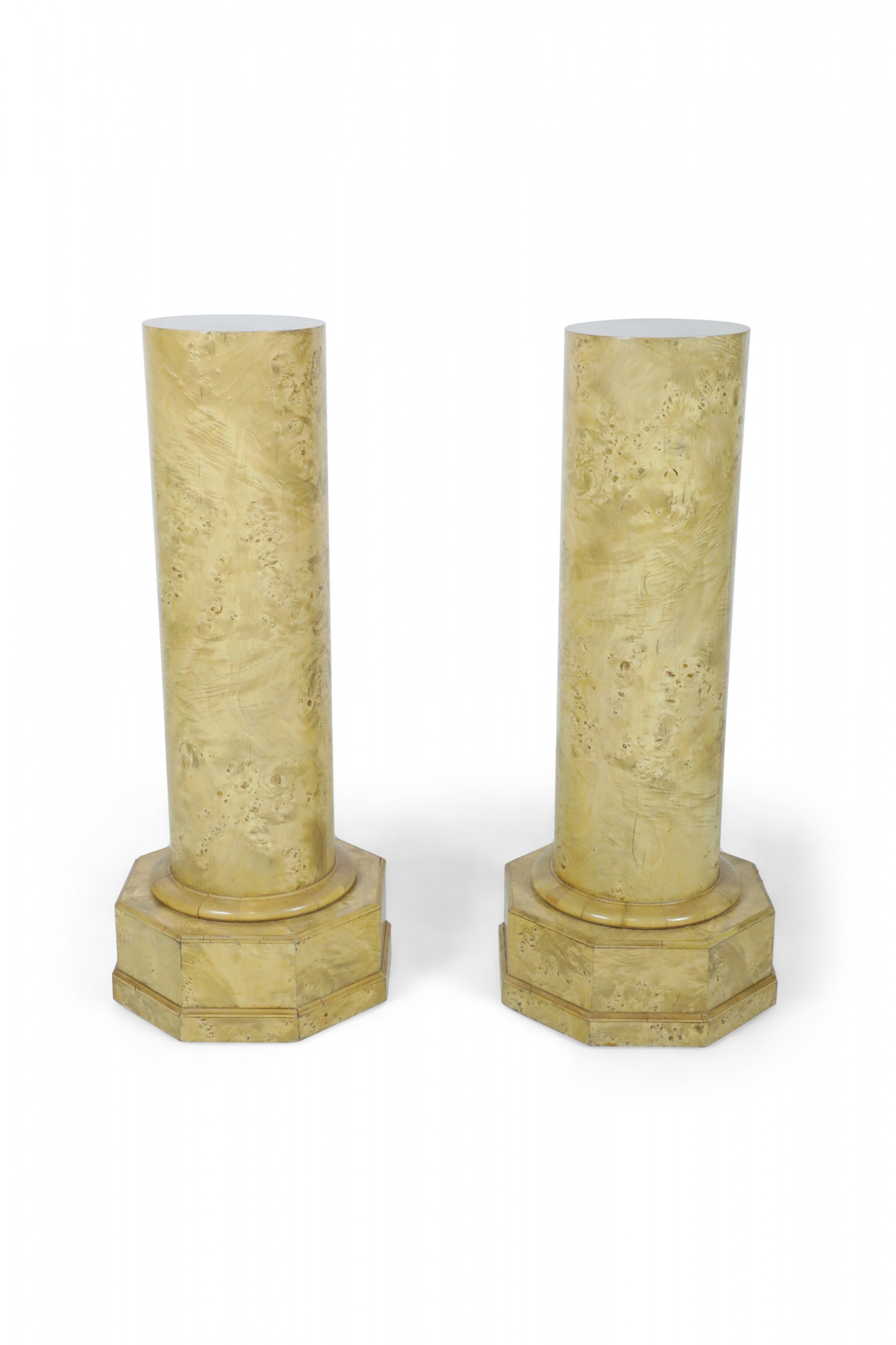 Pair of Biedermeier style Karelian Birch Hexagonal Base Pedestals