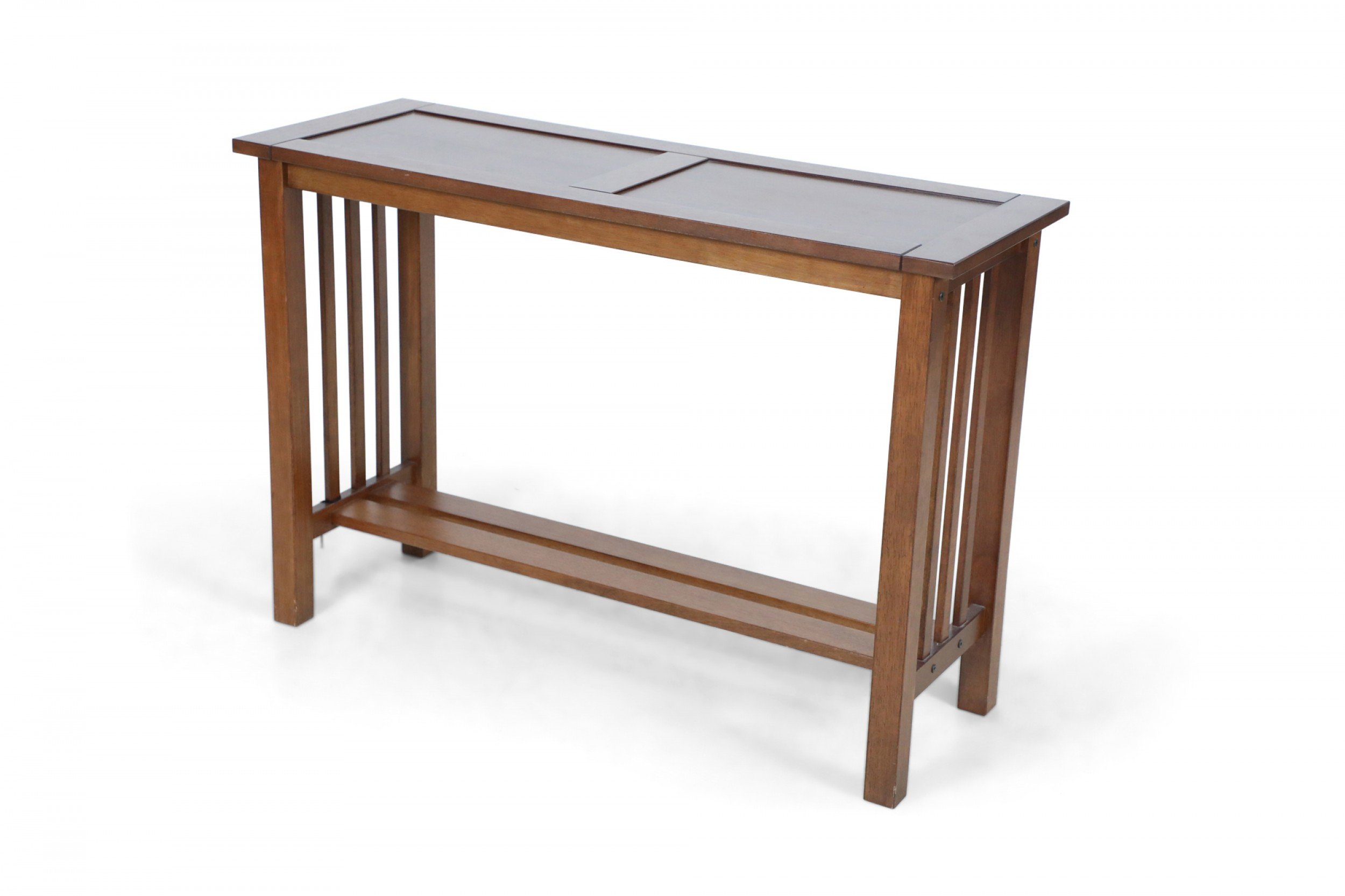 Mission style console hall table with lower shelf
