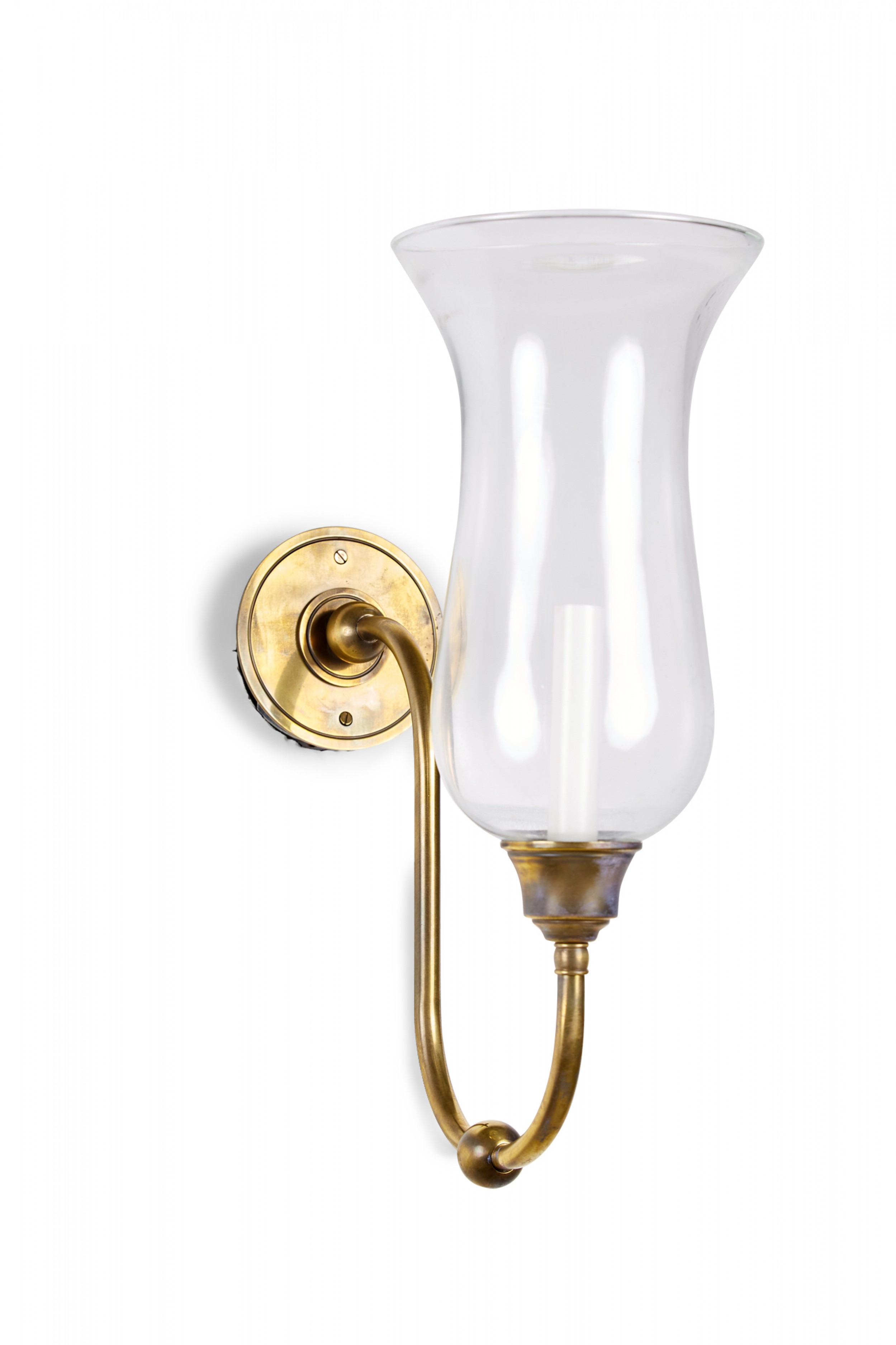 Brass wall sconces with glass hurricanes