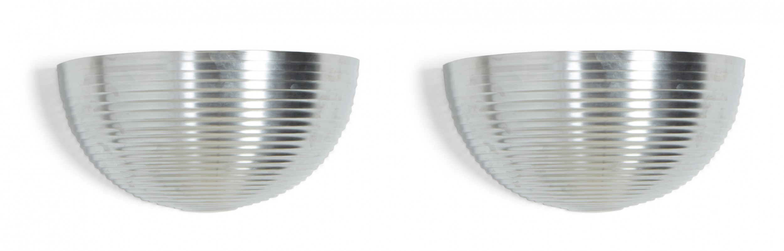 Mid century ribbed silver metal half circle bowl sconces