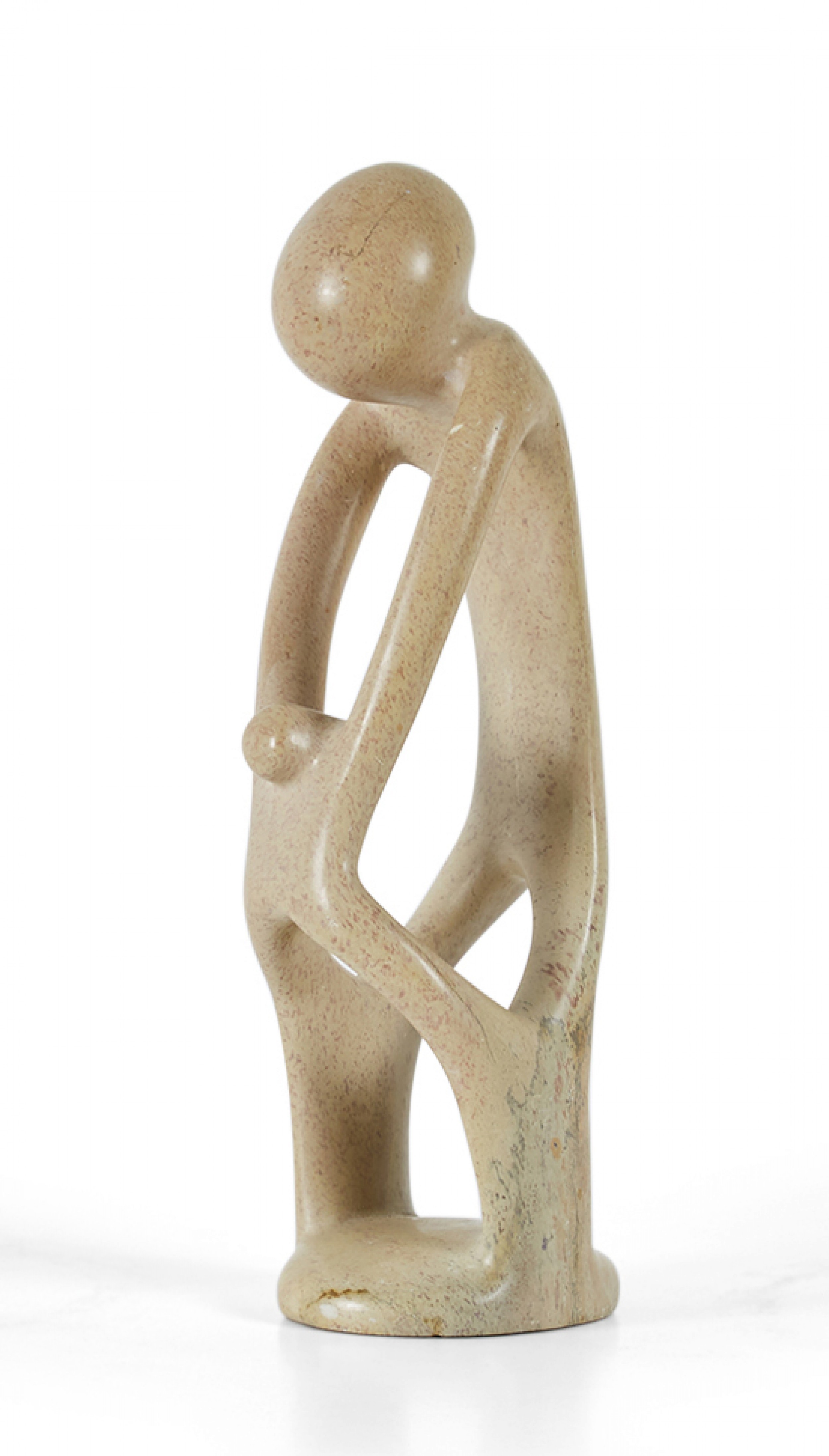 Contemporary abstract travertine parent and child tabletop sculpture