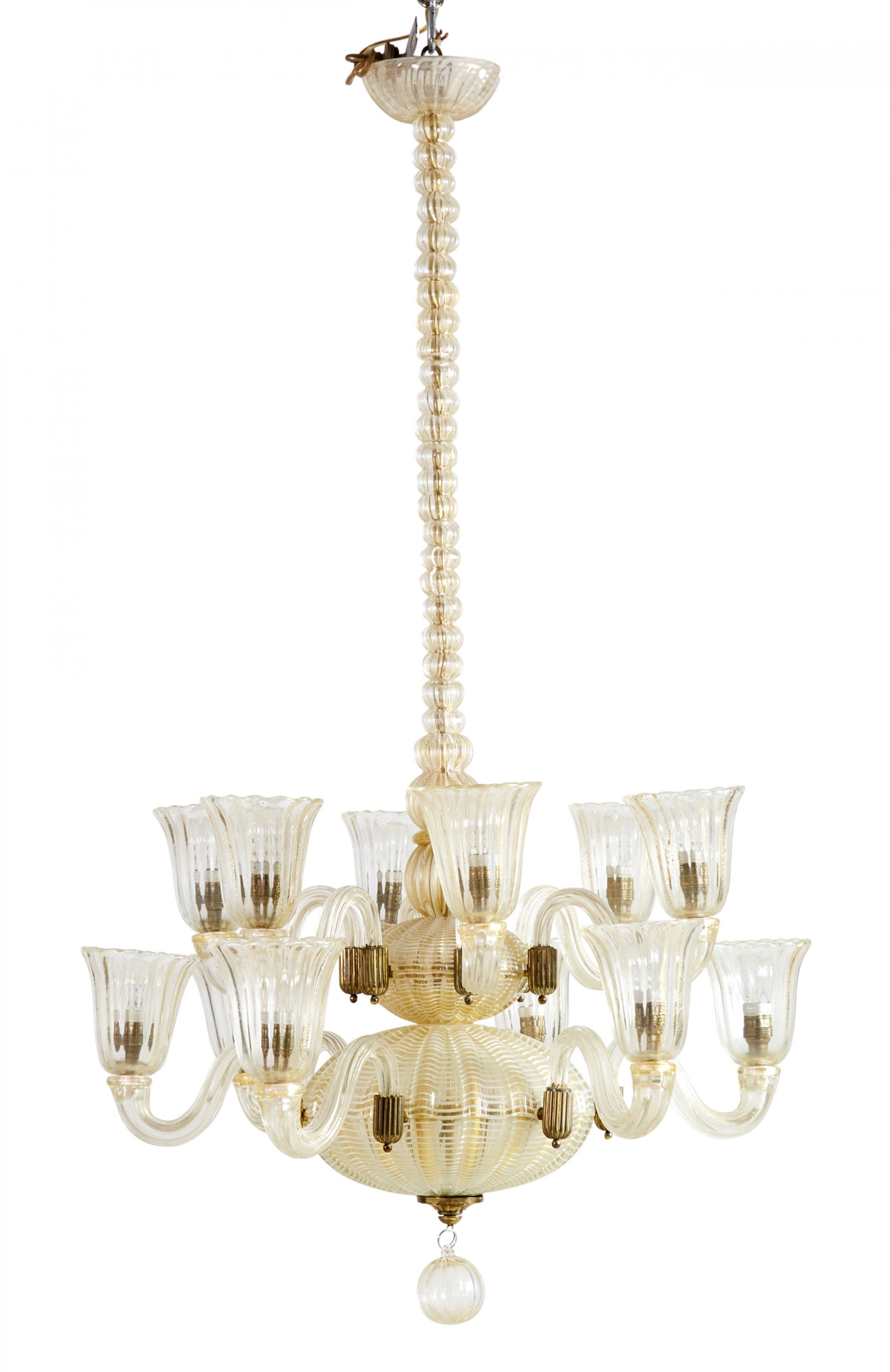 Barovier italian art deco gold infused glass 12 arm chandelier