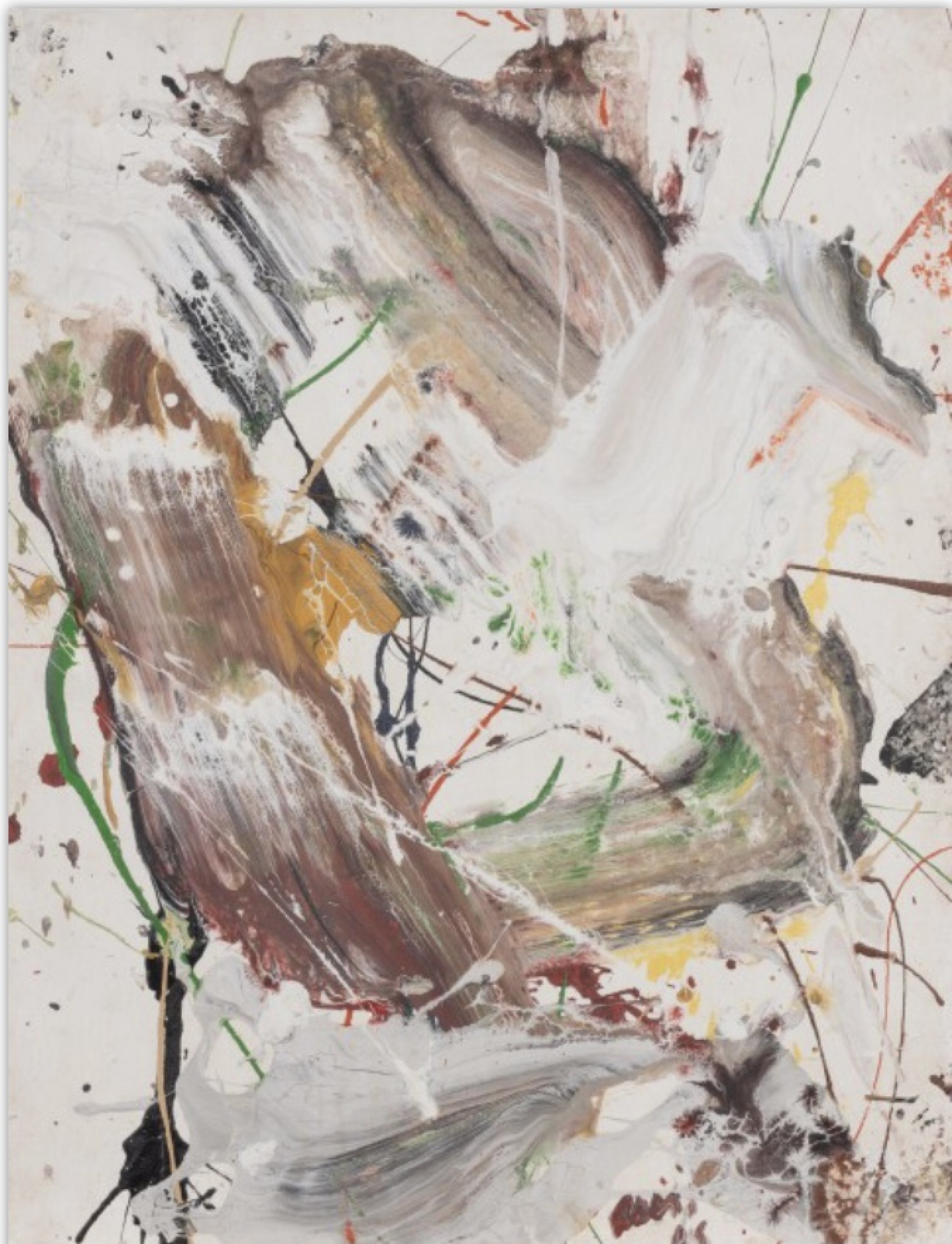 Contemporary Abstract Composition of Colorful Paint Spills and Brushstrokes