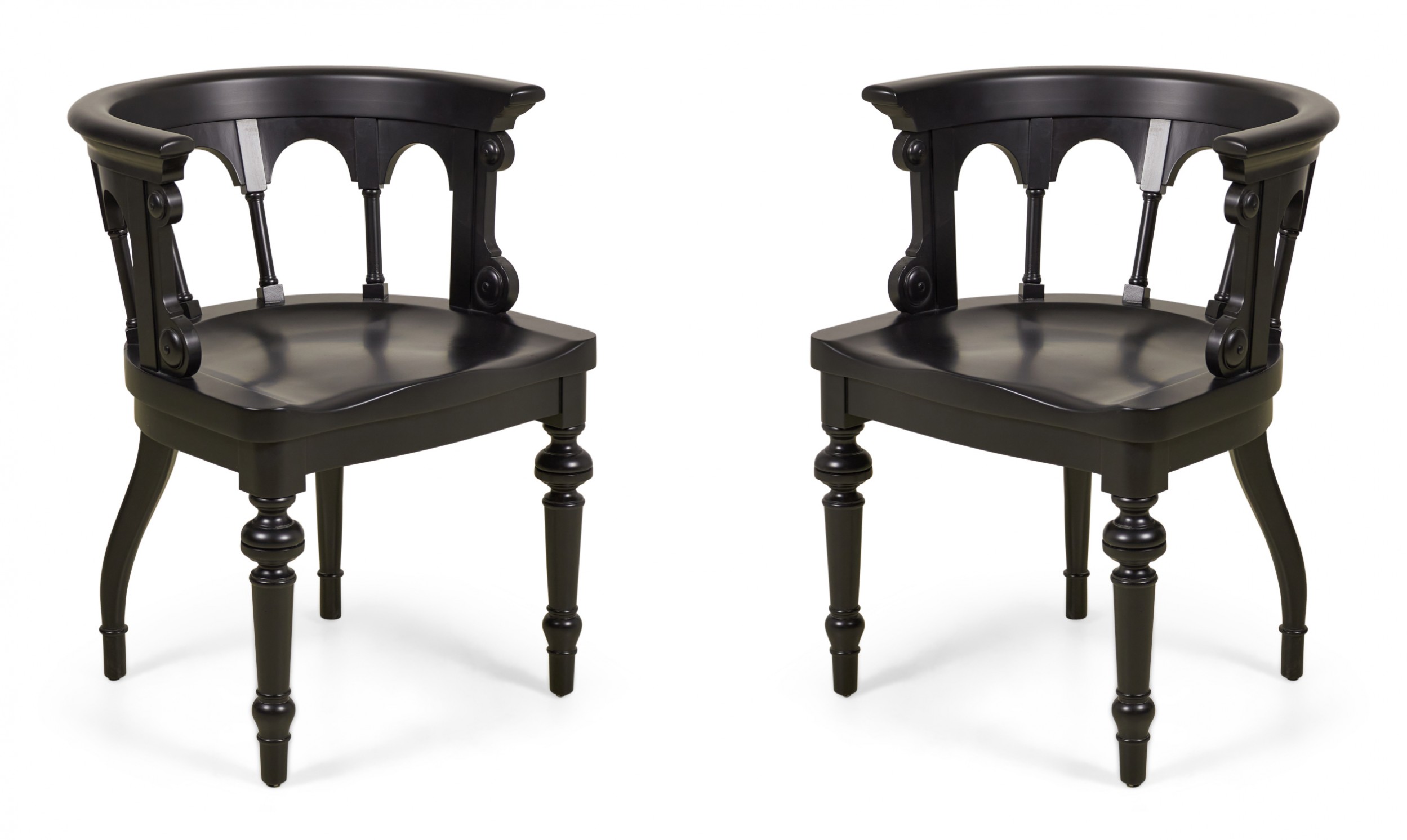 Set of 8 english victorian round backed painted and carved dining chairs