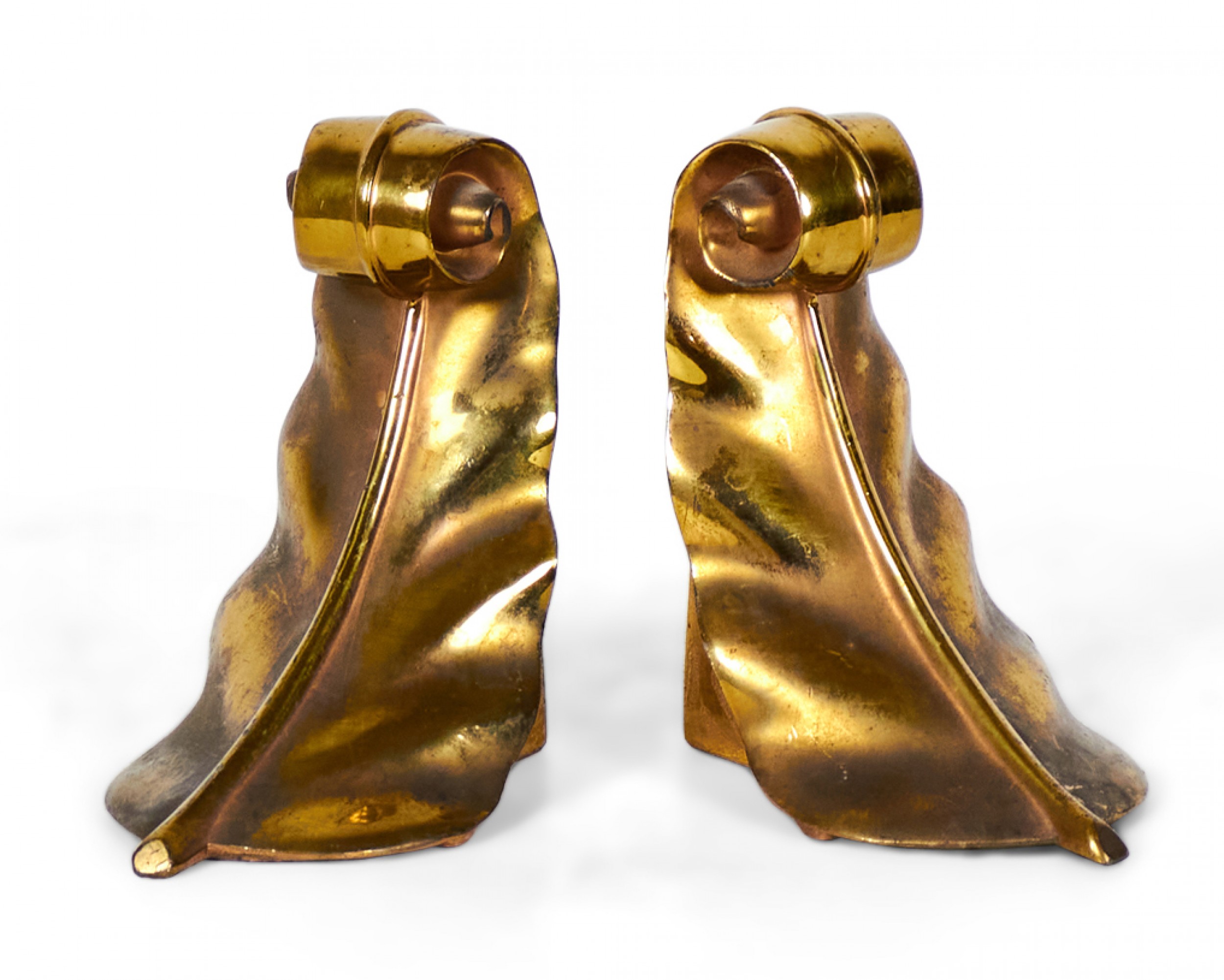 Pair of Neoclassical Acanthus Leaf Shaped Foliate Brass Bookends