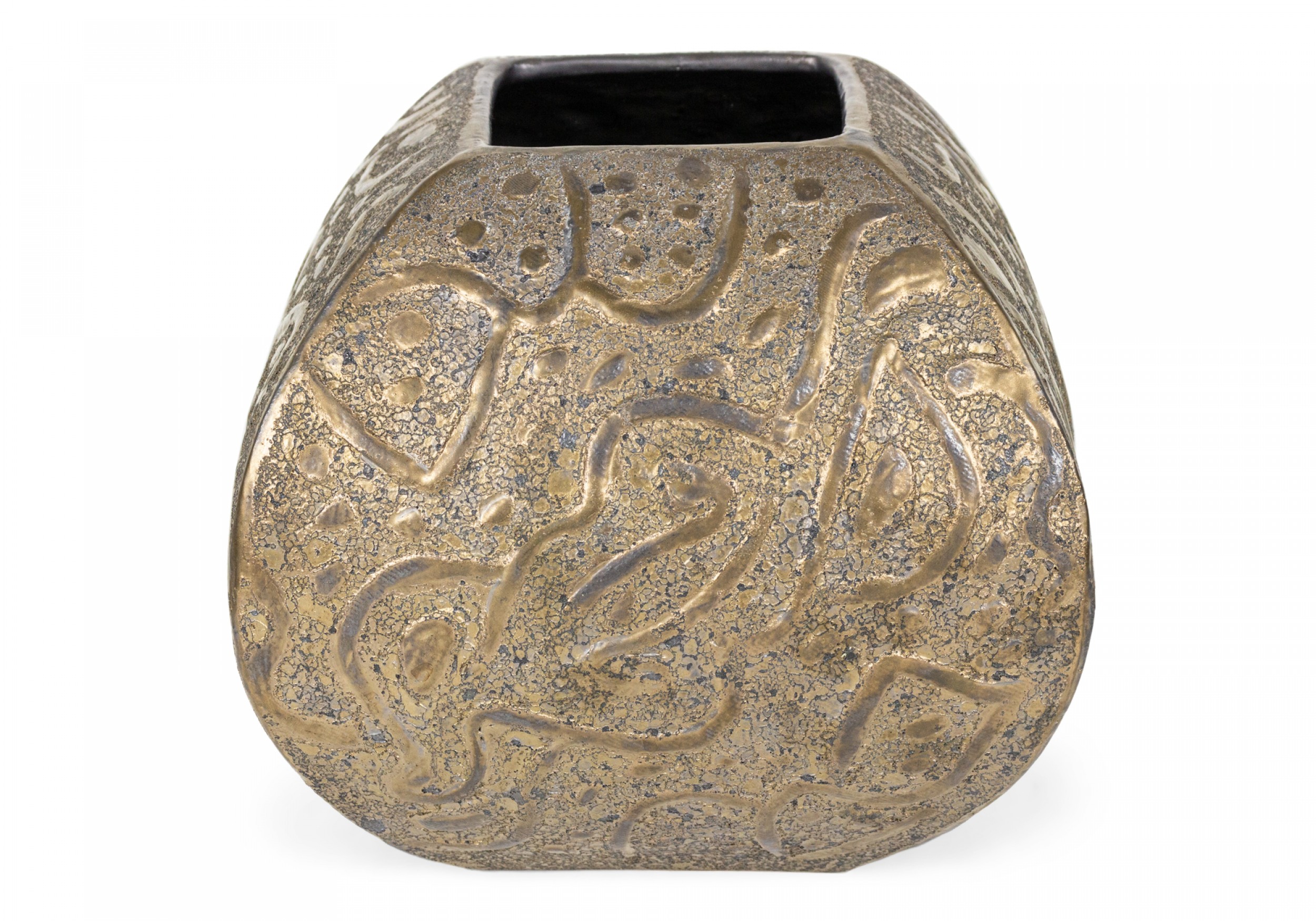 Gary DiPasquale Contemporary Ceramic Squared Graffiti Bronze Glazed Vessel