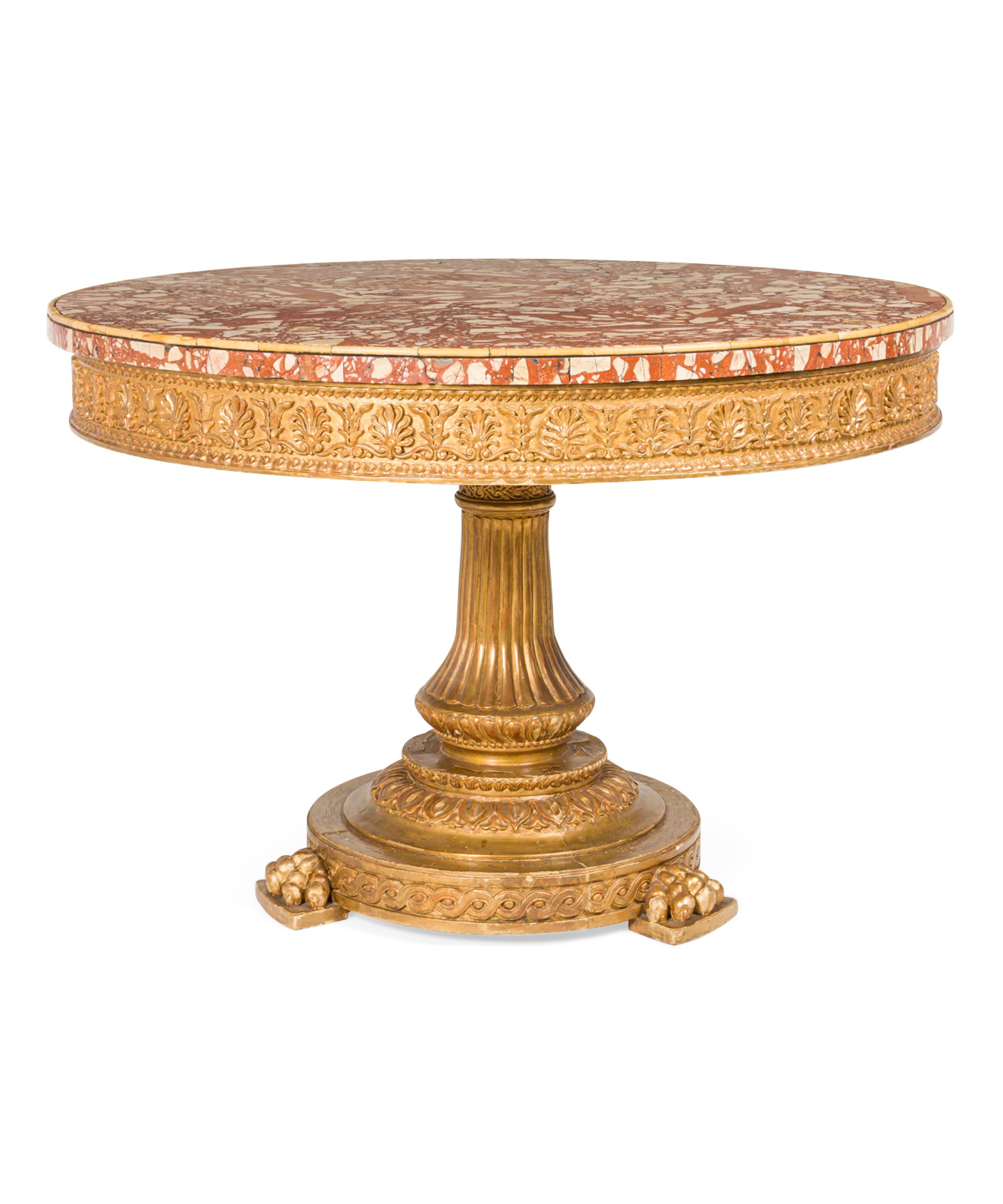 Italian Neoclassic Giltwood and Breccia Rosso Marble Circular Center Table