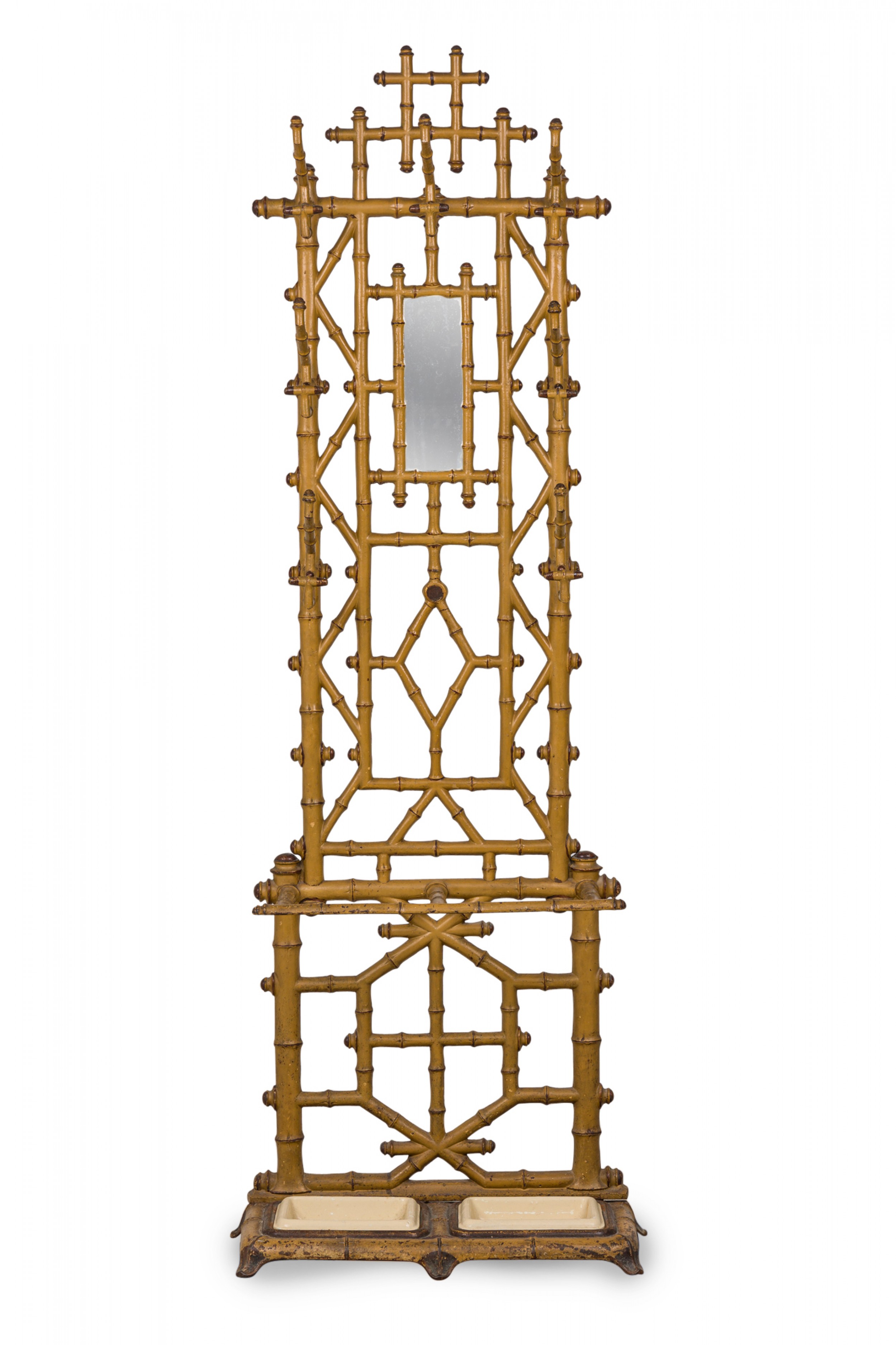 French victorian painted cast iron faux bamboo standing hatrack umbrella stand