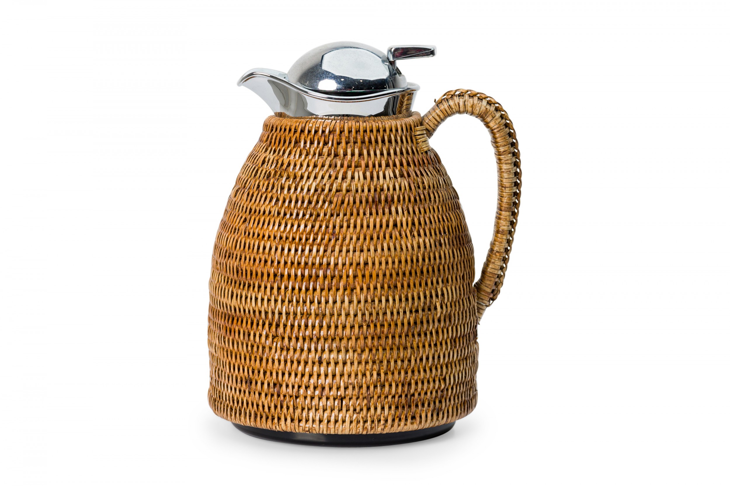 Vintage silver and tightly woven wicker water pitcher