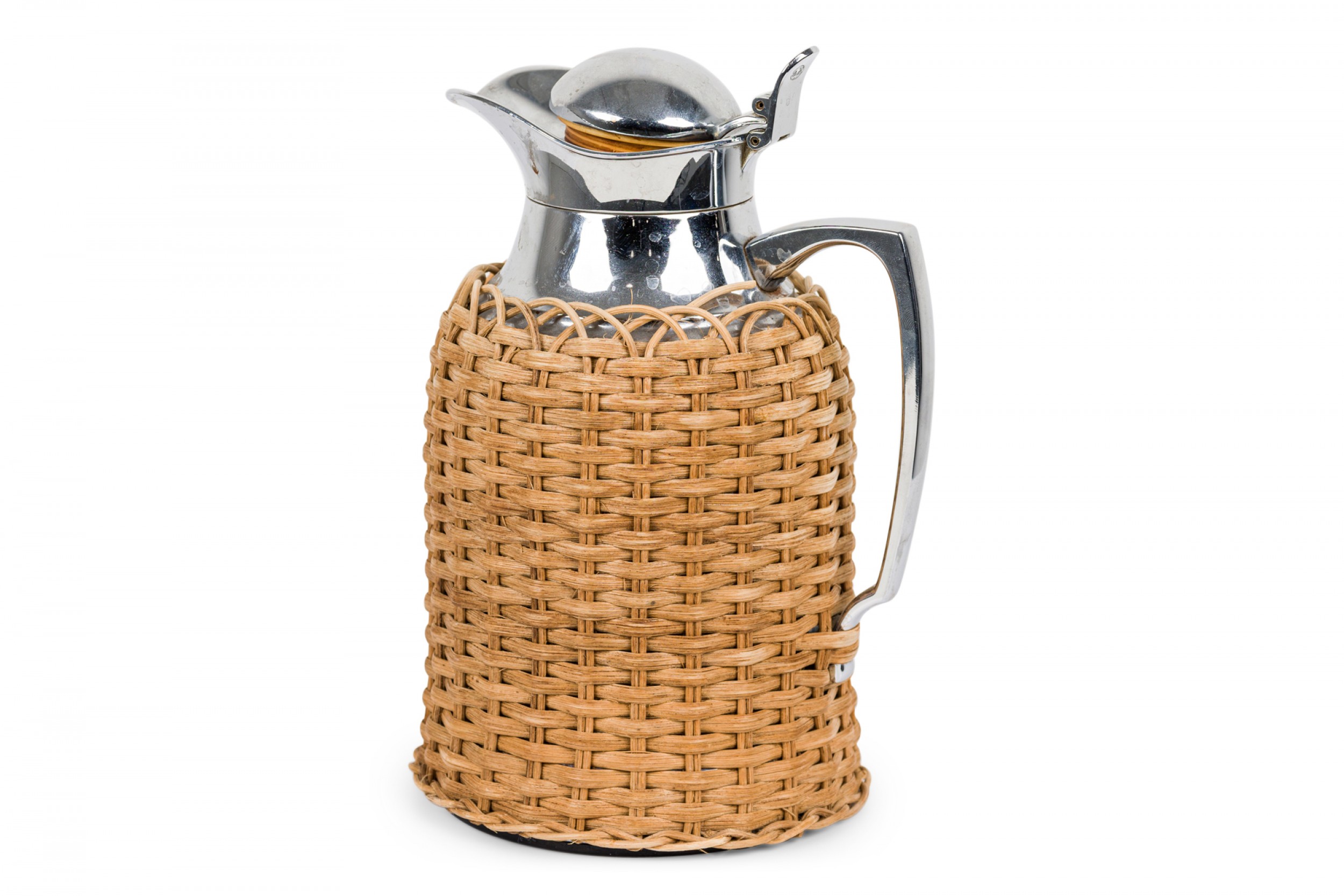 Vintage silver and woven wicker water pitcher