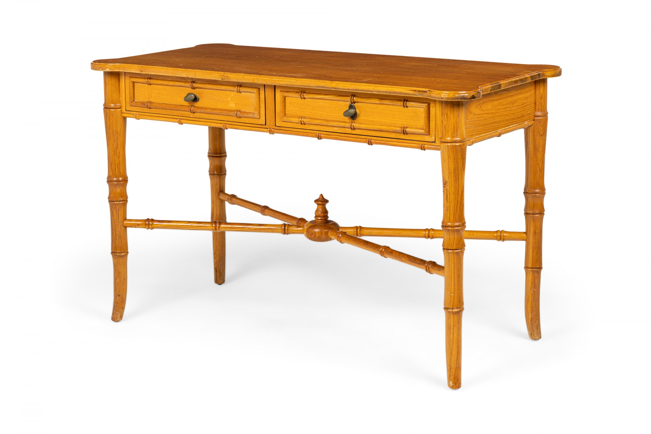 Faux bamboo wooden two drawer desk