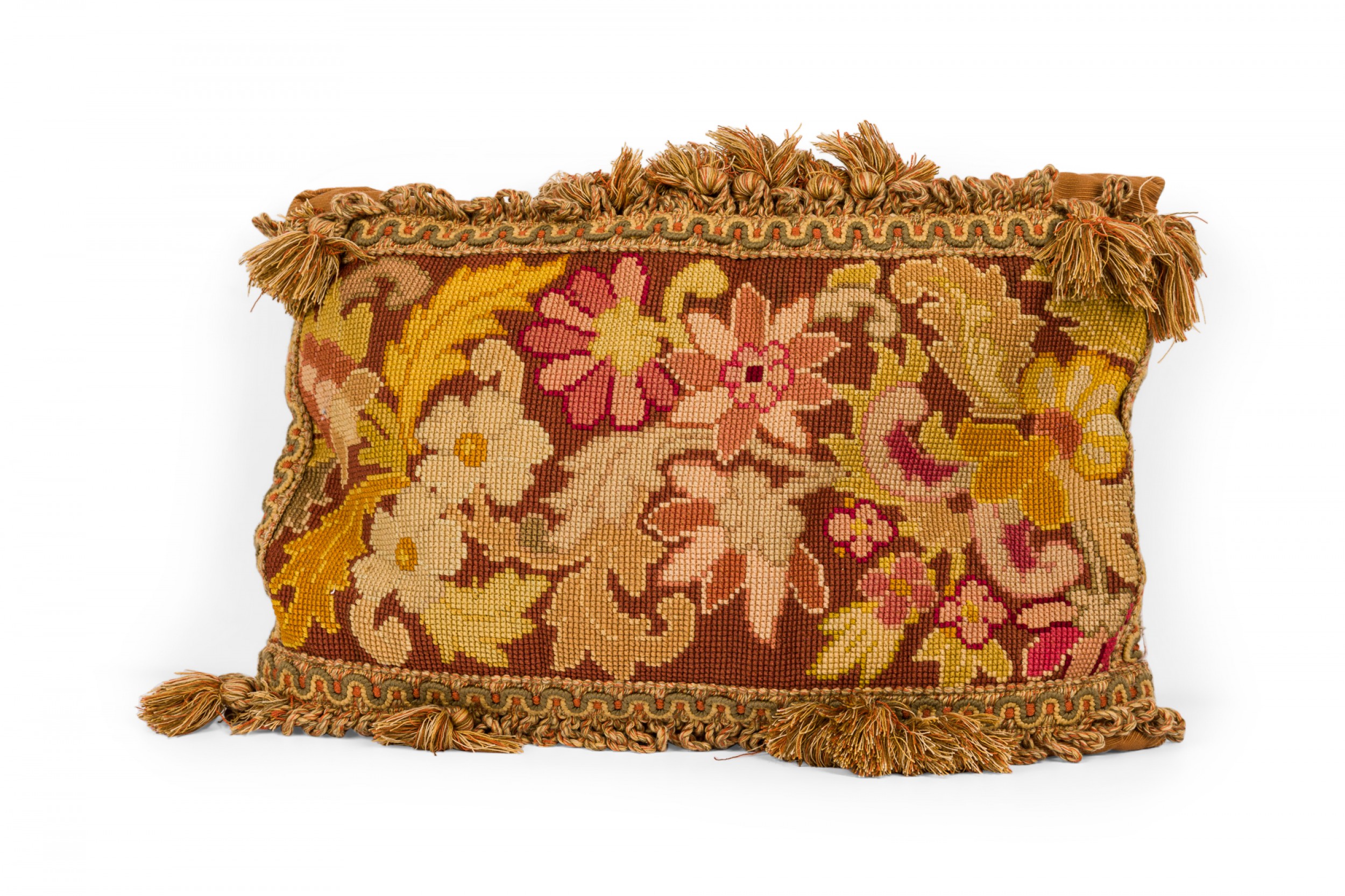 French victorian style rectangular pink and green floral tapestry throw pillow