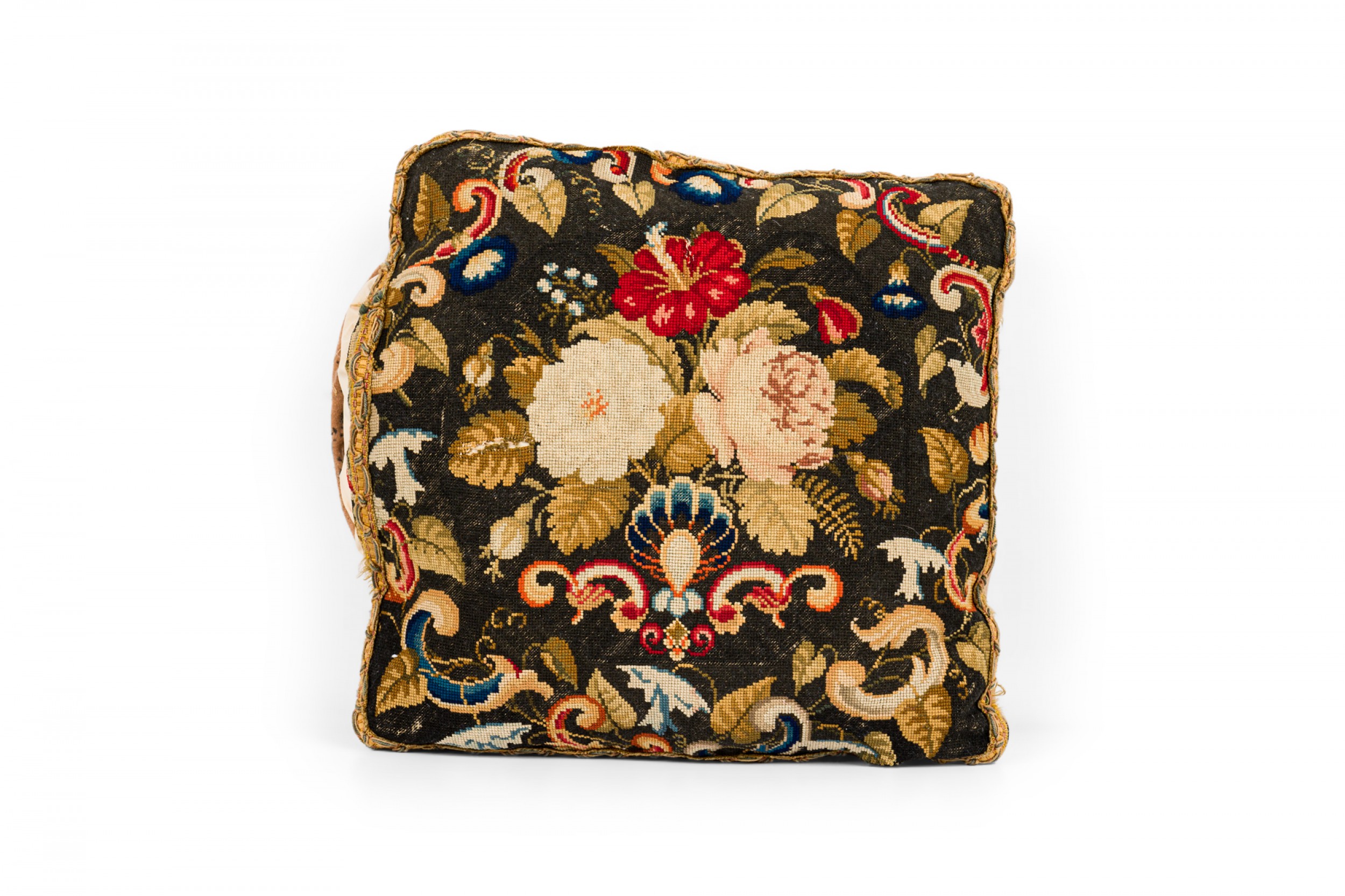 French victorian style square multi color floral tapestry throw pillow