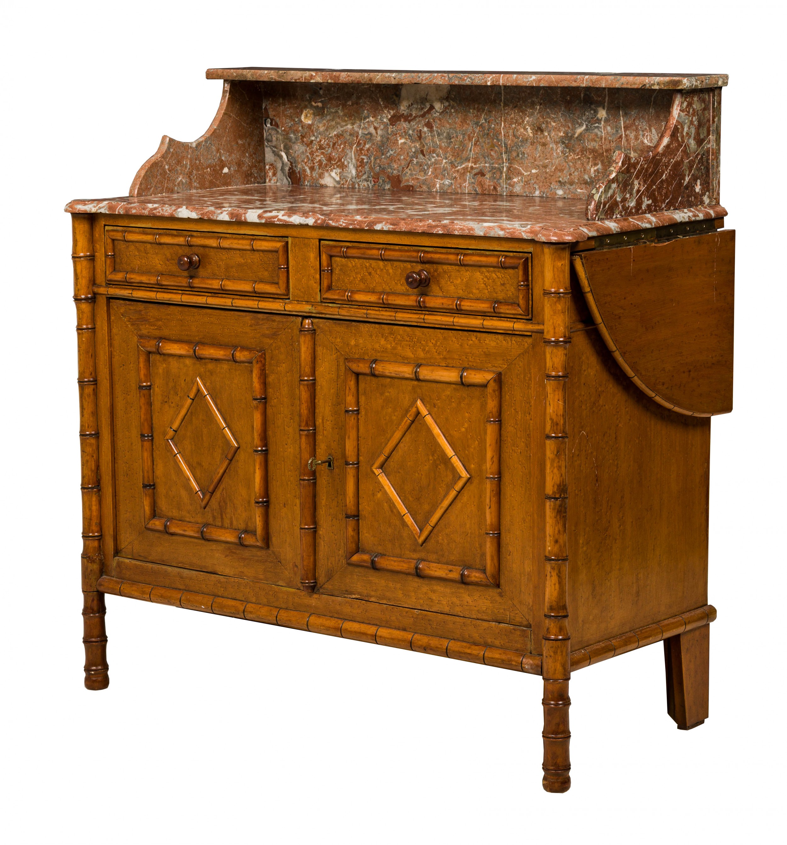 Faux bamboo wood and red marble chest washstand
