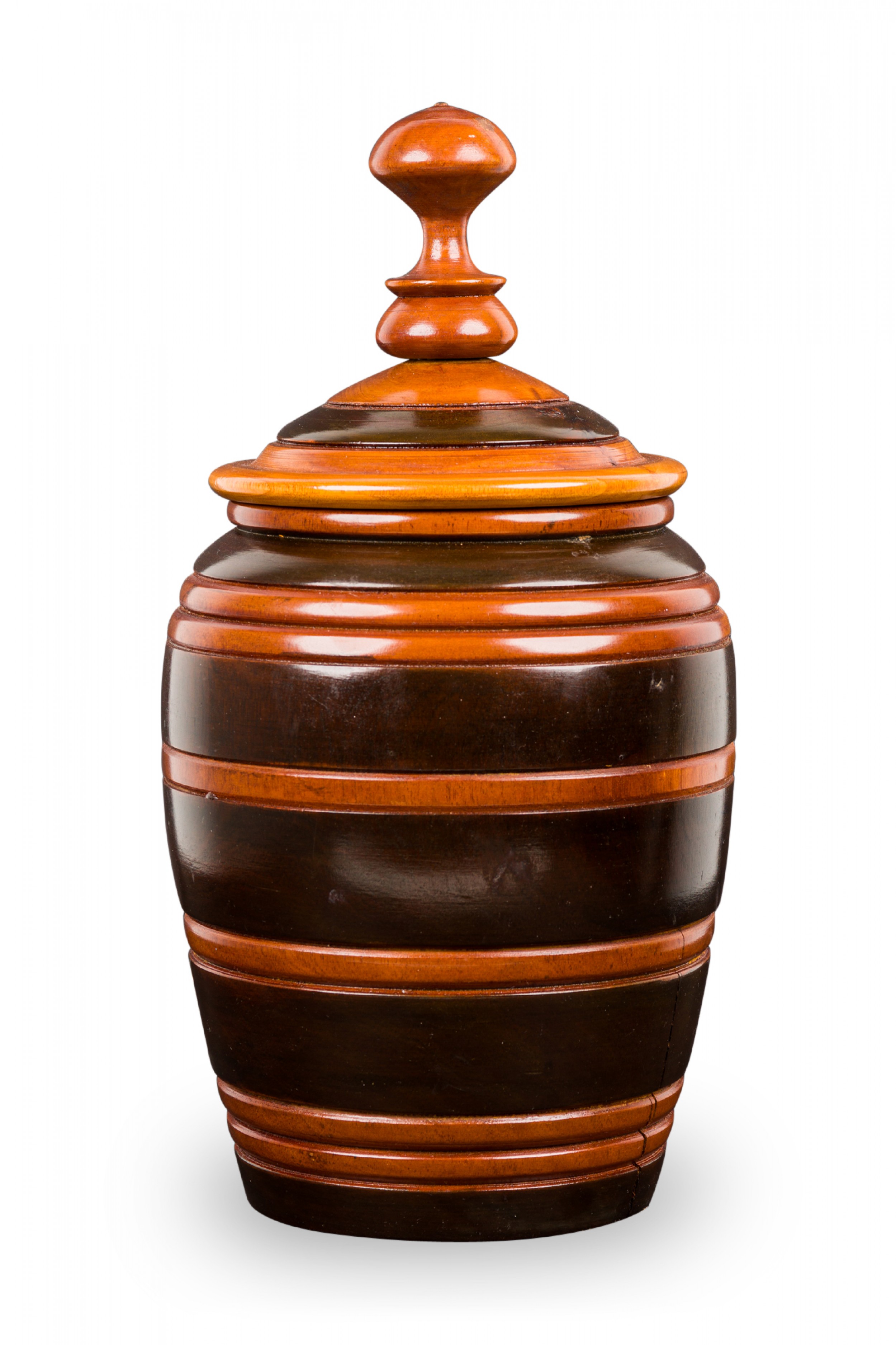 Contemporary black and brown turned wood lidded jar