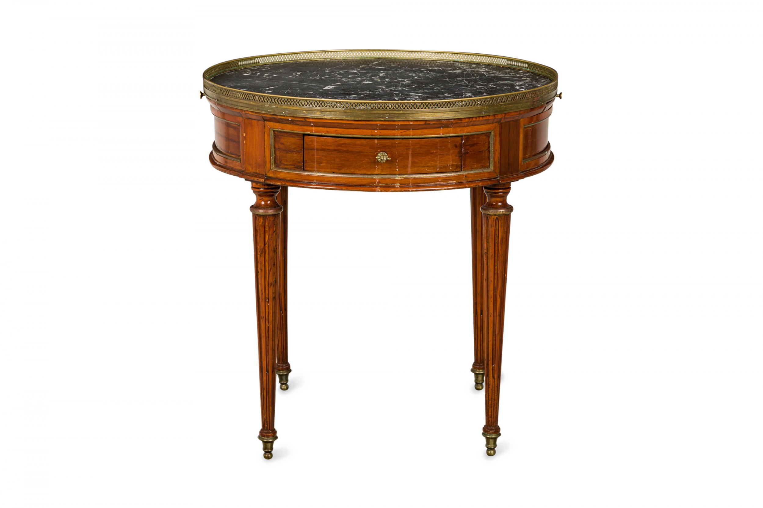 French louis xvi style circular marble gallery top mahogany table