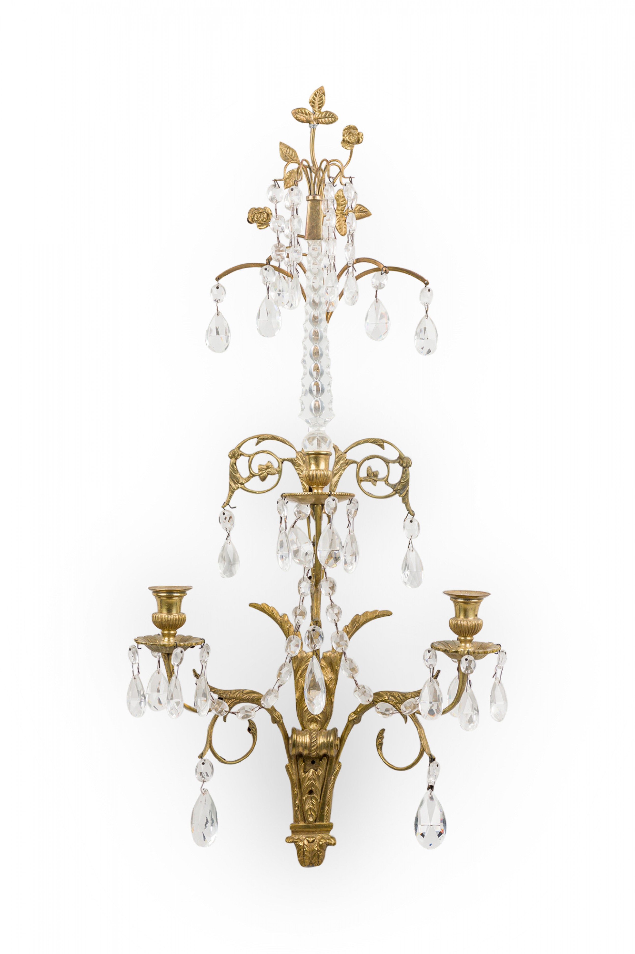 Pair of french charles x style bronze and faux crystal wall sconces