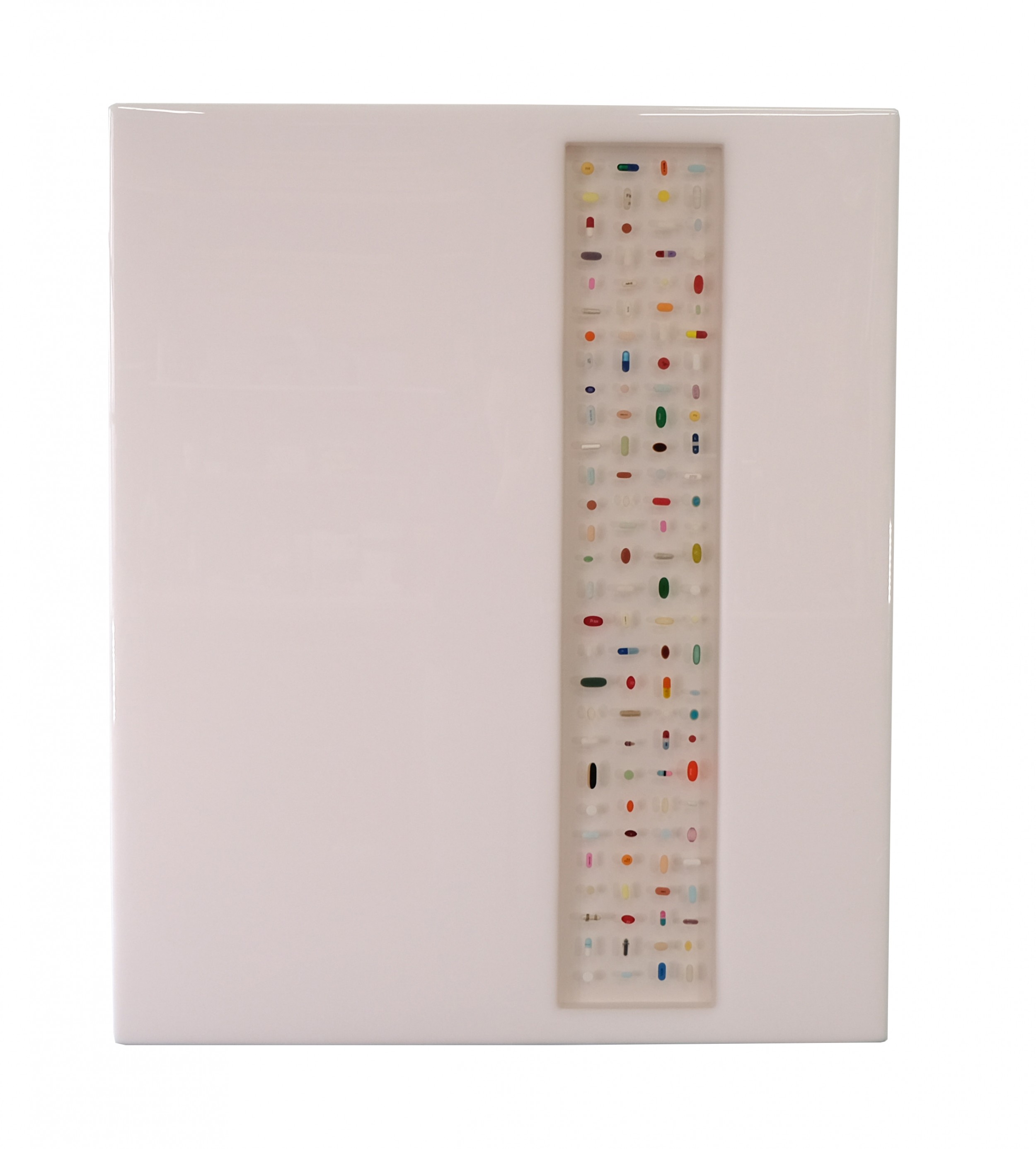 Ray geary contemporary rectangular white and translucent resin and pill sculpture