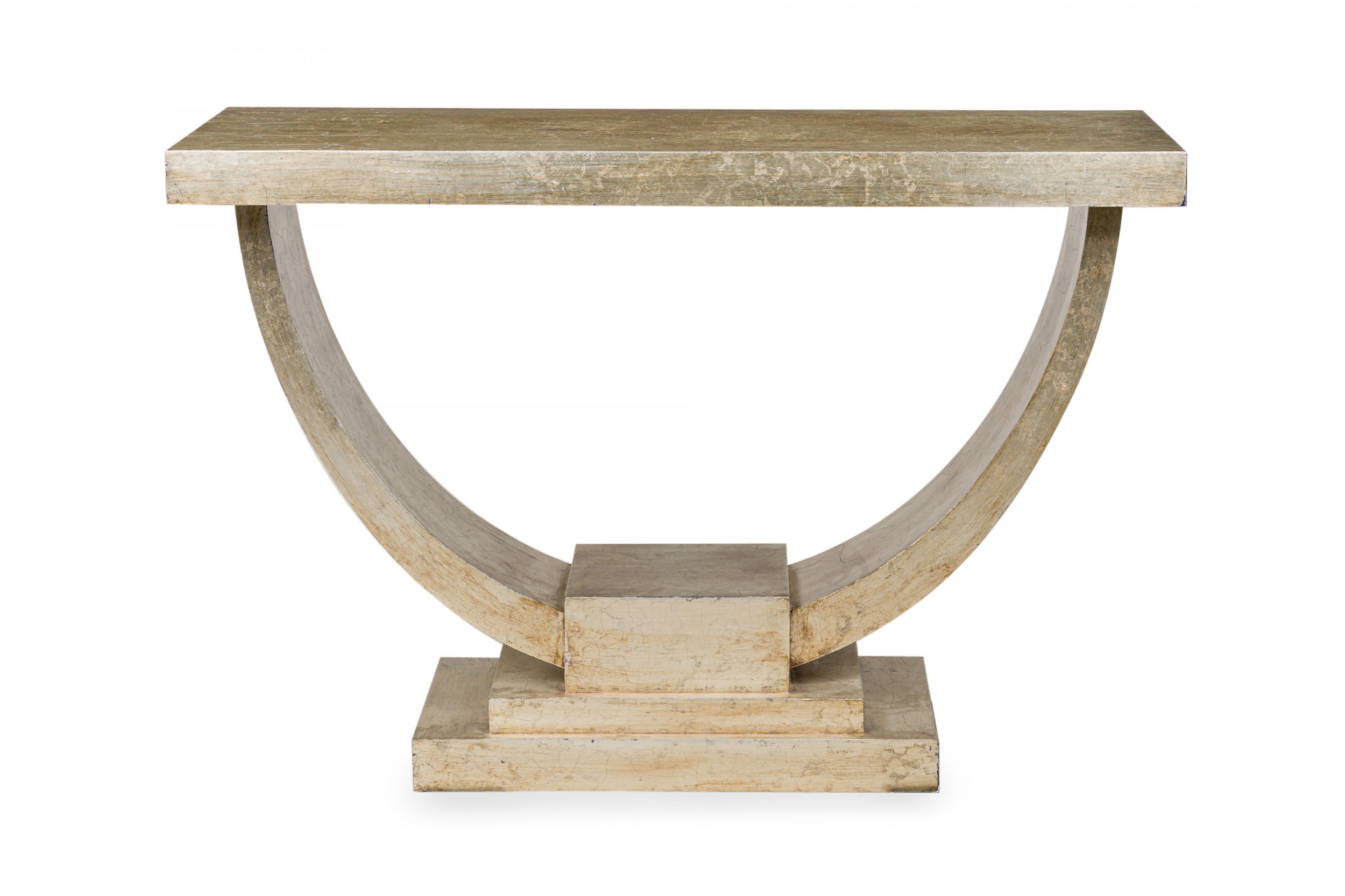 Art deco style silver gilded crackle finish rectangular console table