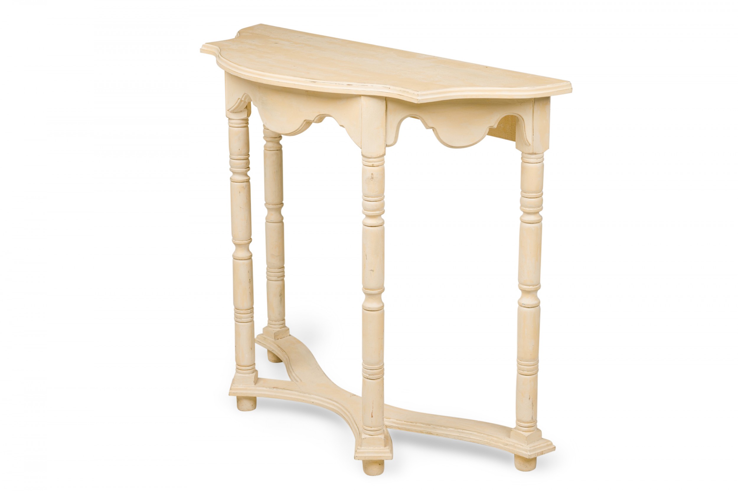 Swedish gustavian style pale yellow painted shaped demilune top console table