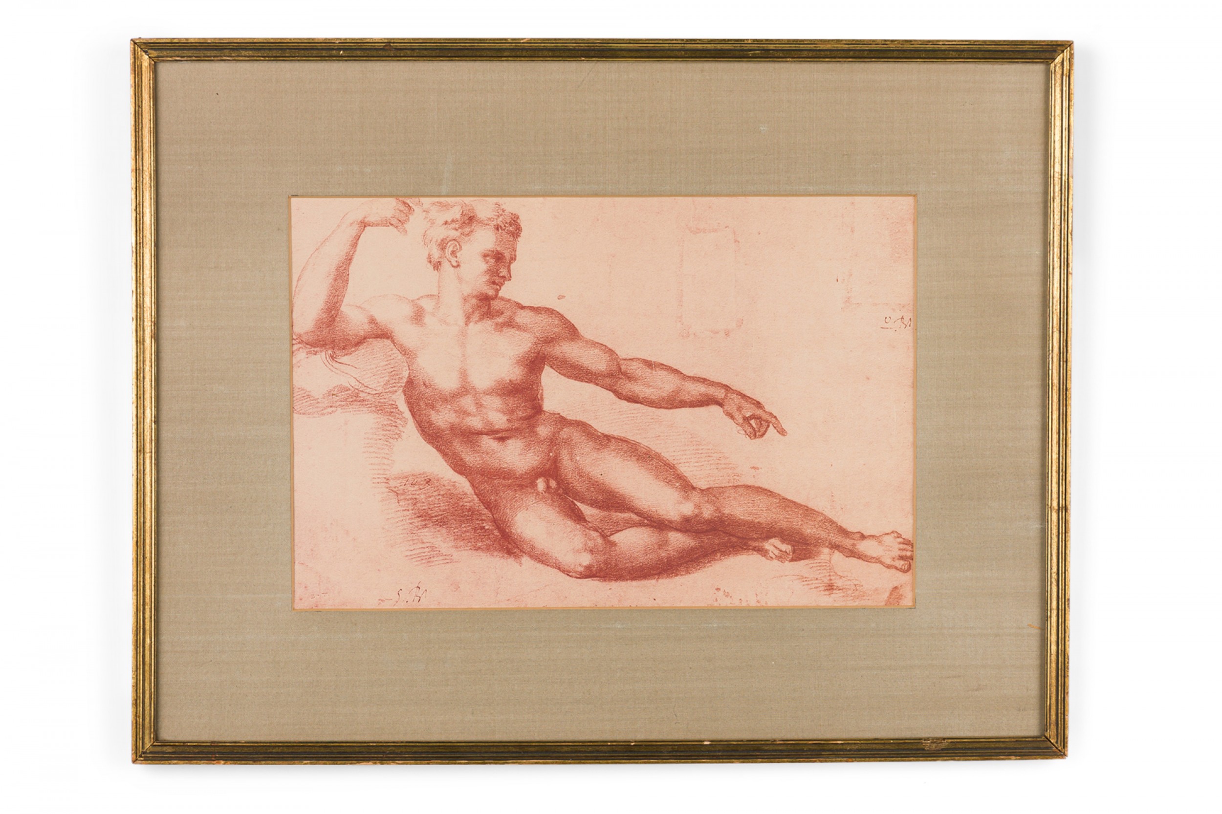 Roman neo classic style recumbent male nude print