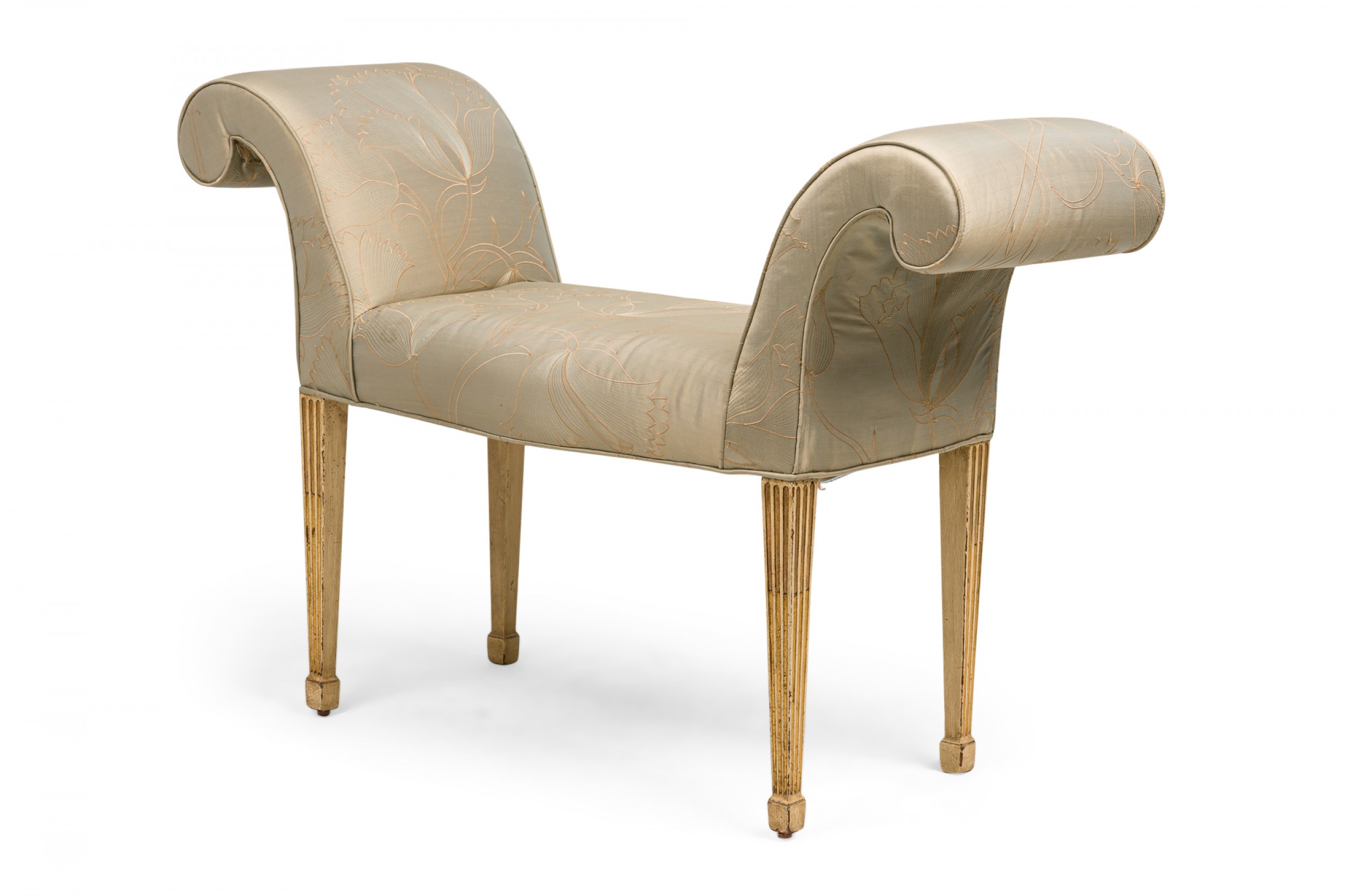 English george iii parcel gilt painted gray embroidered satin upholstered window seat